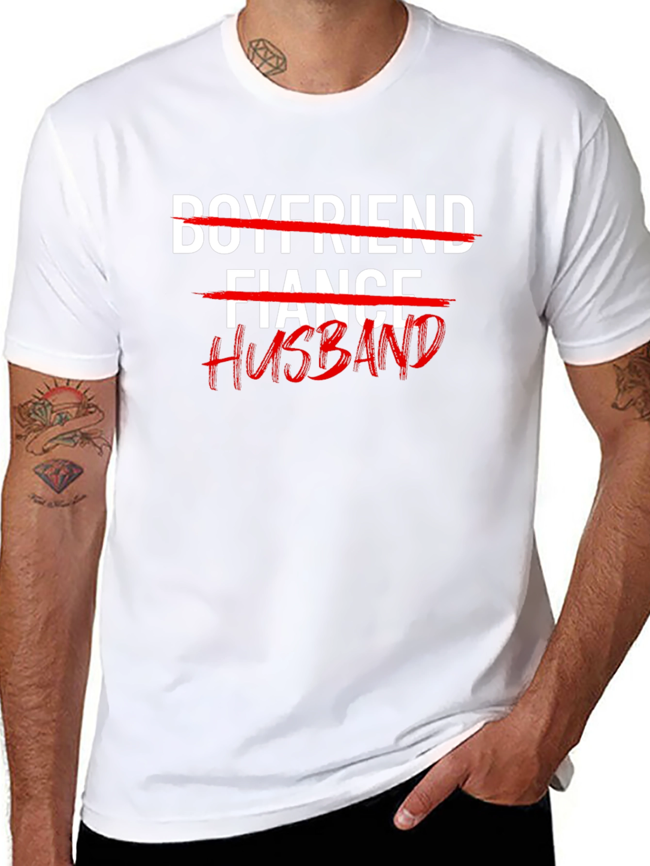 Black Husband T-Shirt: Crossed Out Fiance & Boyfriend Tee view 8