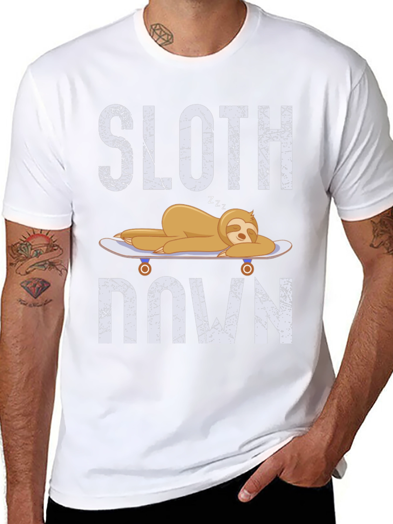 Black Sloth Down T-Shirt - Relaxed Lazy Graphic Tee view 8