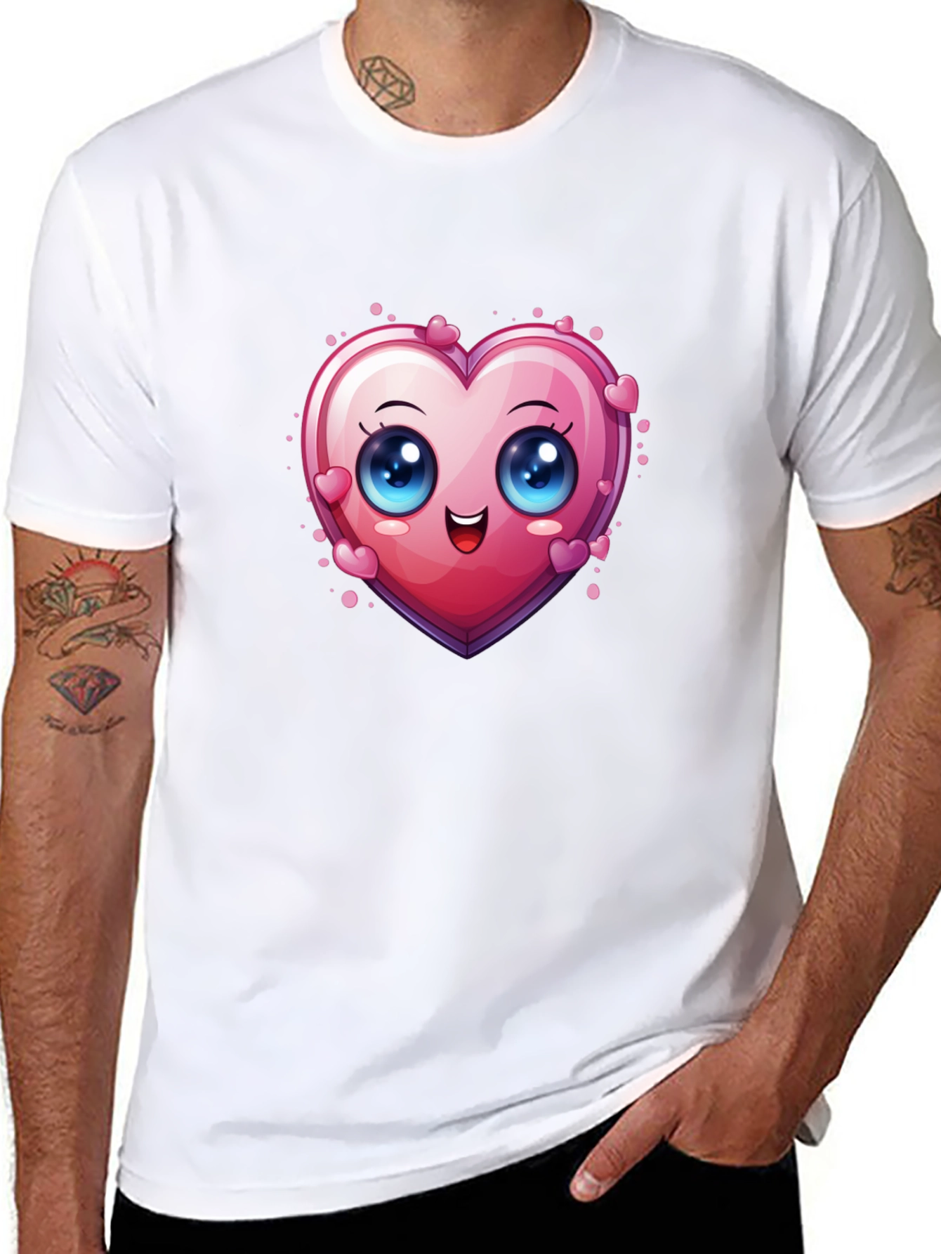 Black Cute Cartoon Heart Graphic T-Shirt view 8