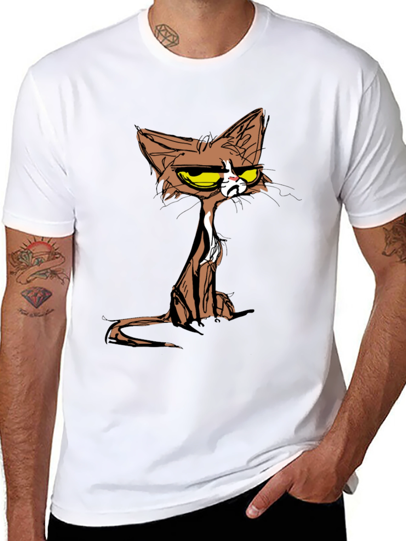 Black Grumpy Cat T-Shirt - Cartoon Style Tee view 8