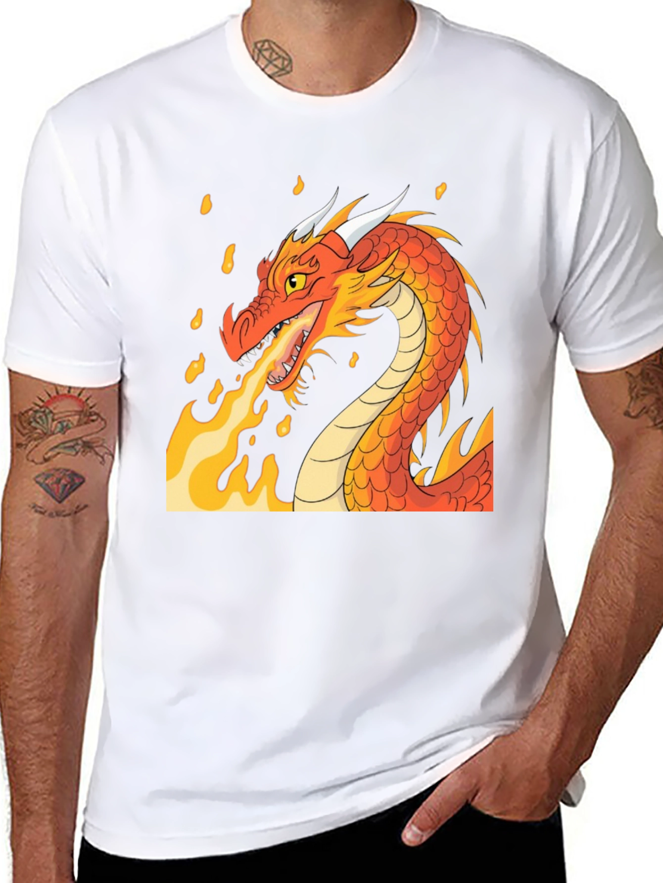 Black Fiery Dragon Graphic T-Shirt view 8