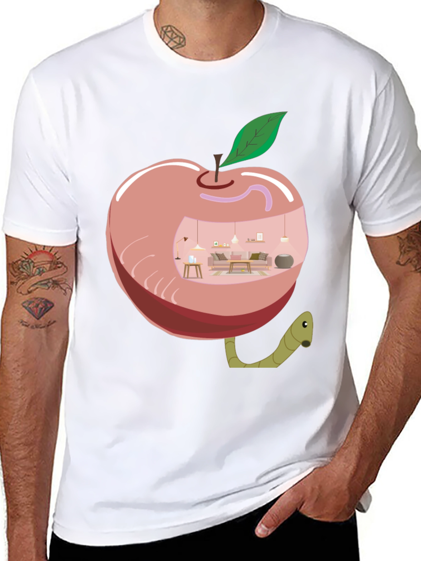Black Apple Home Worm Tee - Unique Graphic T-Shirt view 8