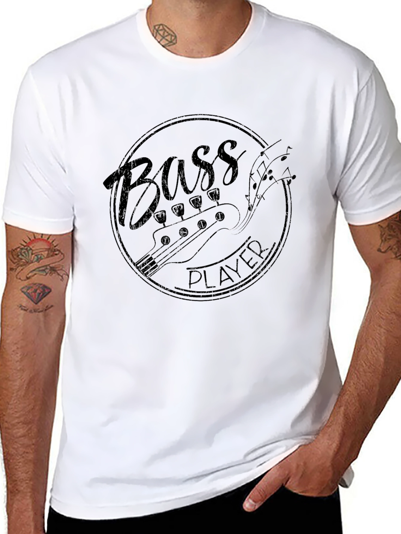 Black Bass Player Graphic Tee - Black Cotton T-Shirt view 8