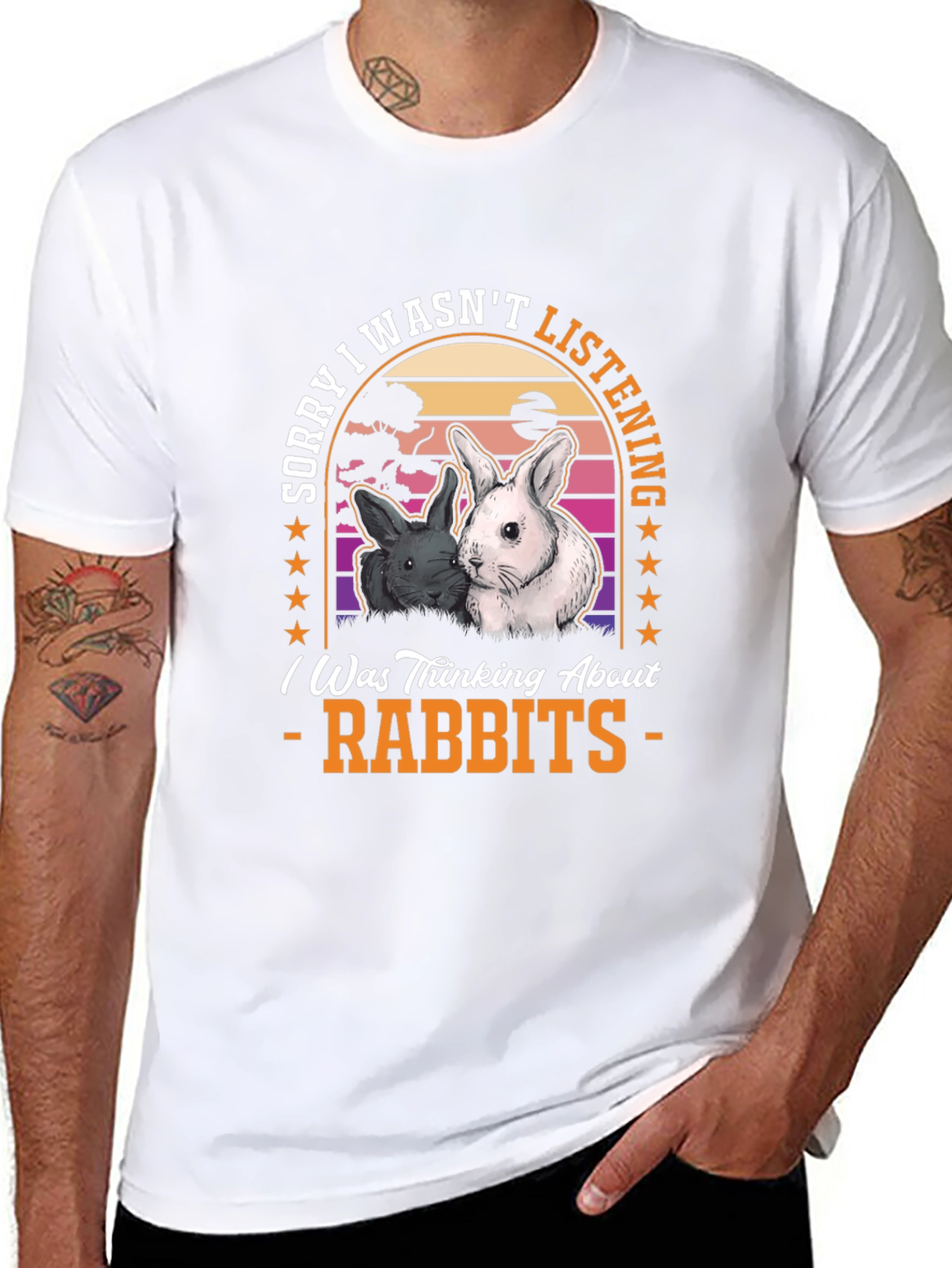 Black Sorry Wasn't Listening Rabbits T-Shirt view 8