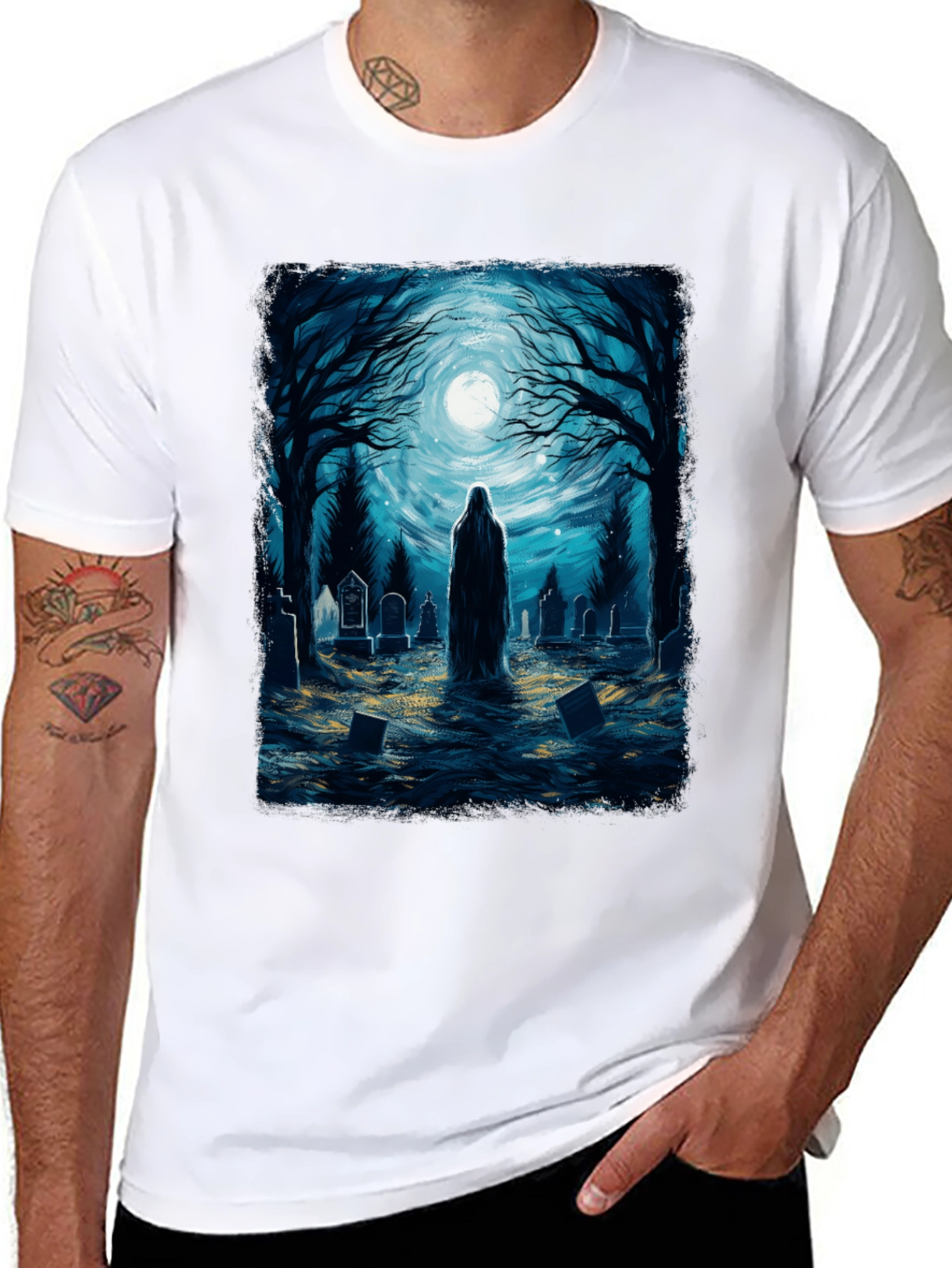 Black Ghostly Graveyard Tee - Spooky T-Shirt view 8