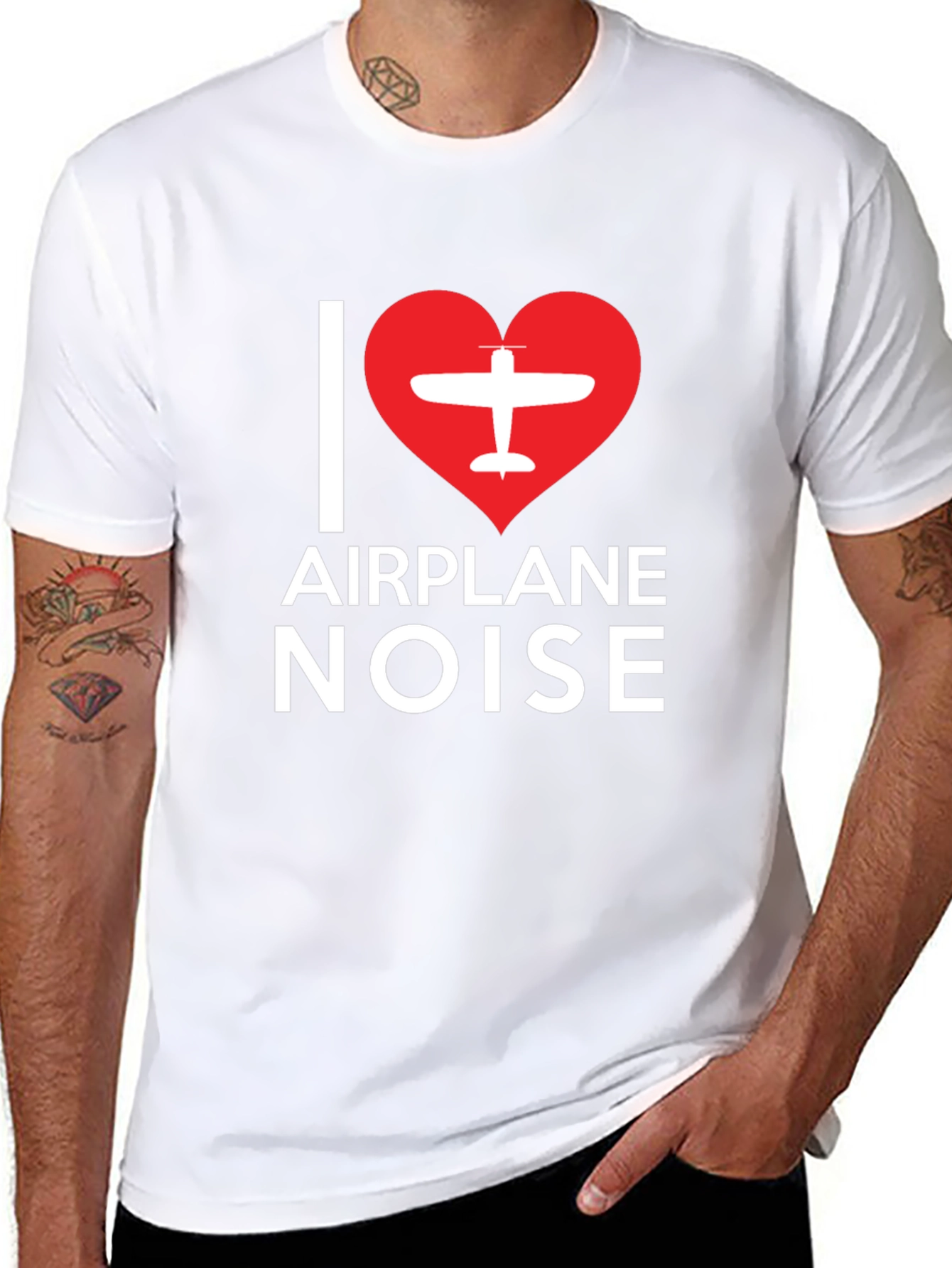 Black I Love Airplane Noise Black T-Shirt view 8