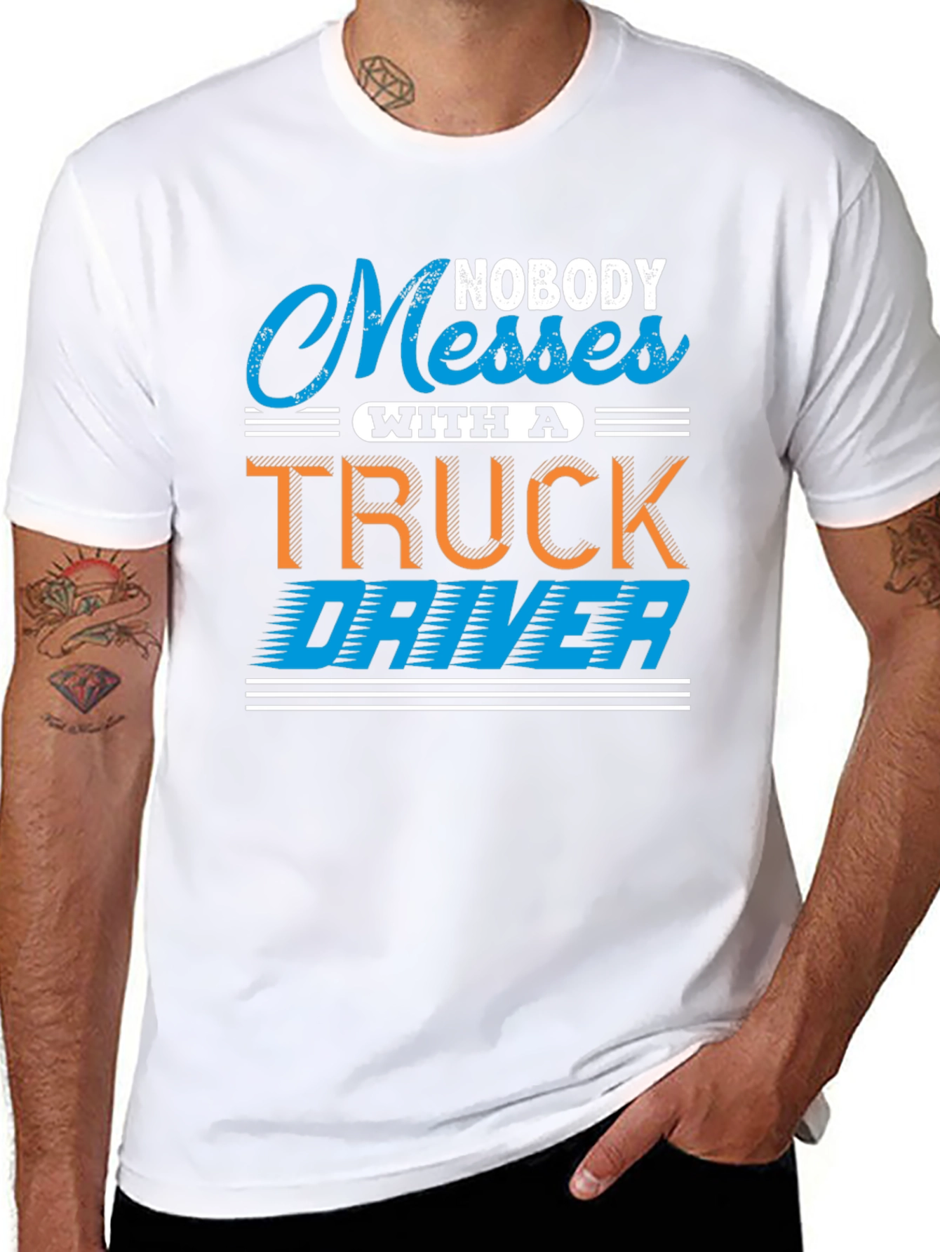 Black Nobody Messes With A Truck Driver T-Shirt view 8
