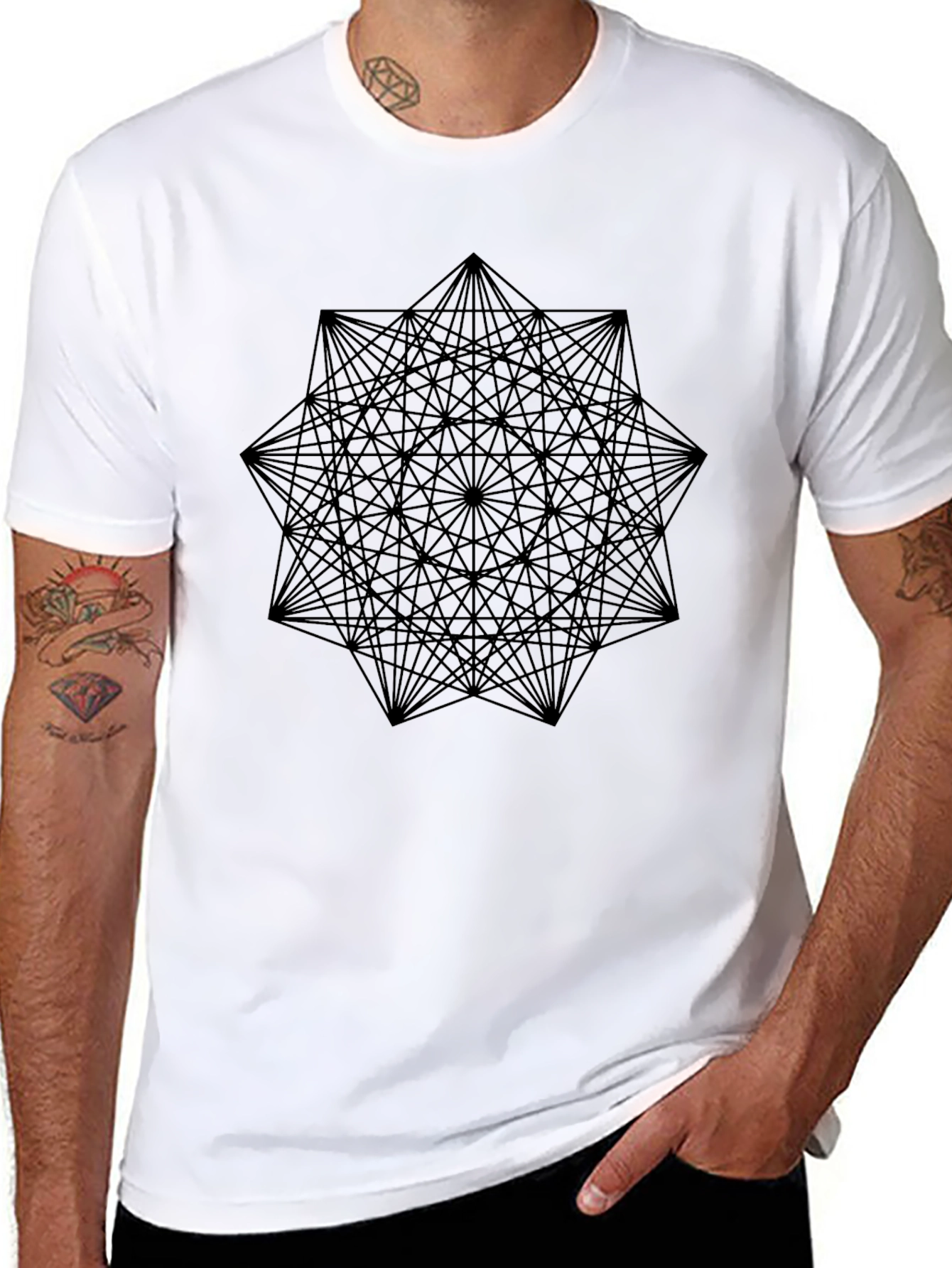 Black Geometric Starburst Graphic Tee - Black view 8