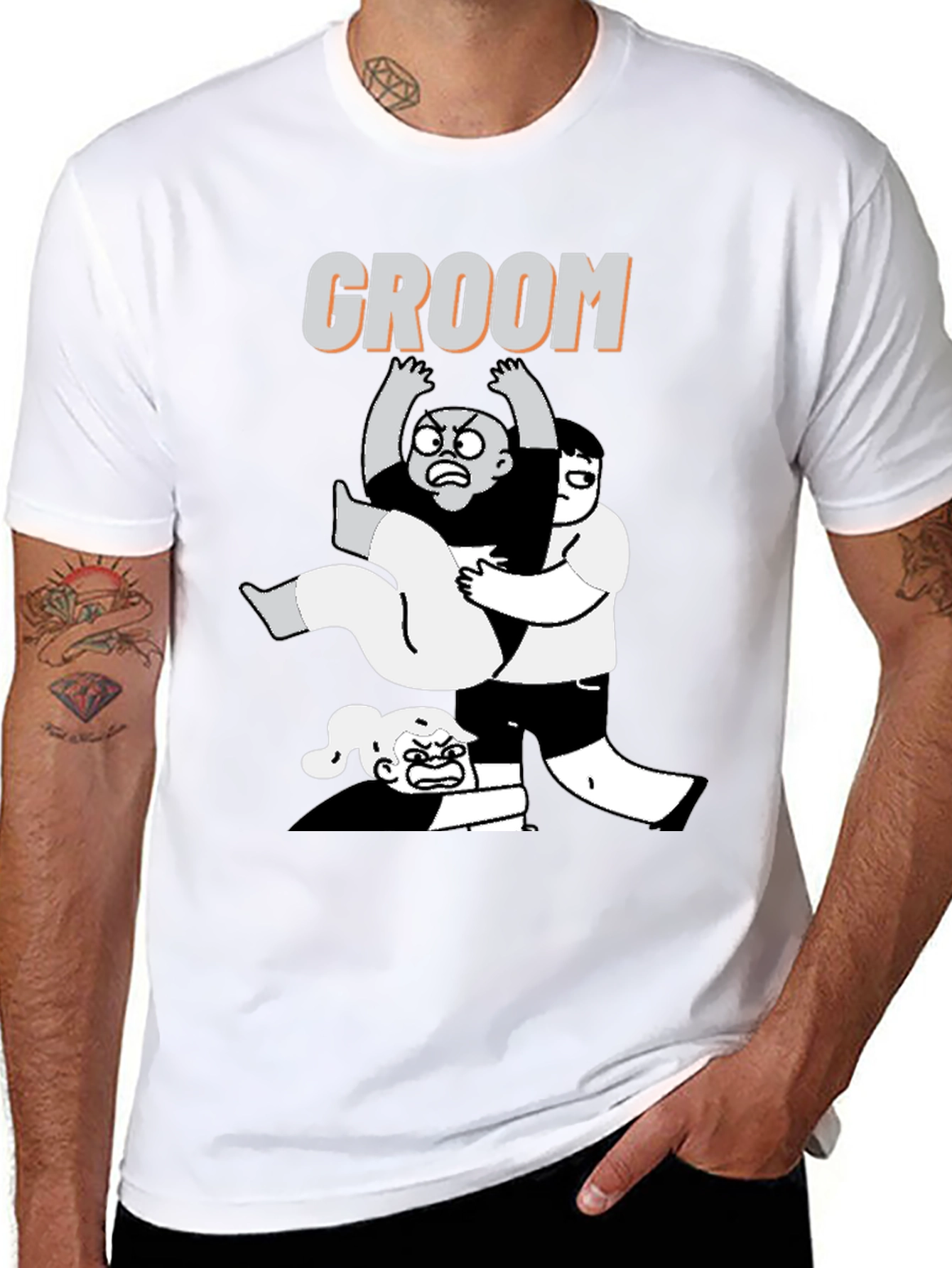 Black Funny Groom T-Shirt - Graphic Novel Style view 8