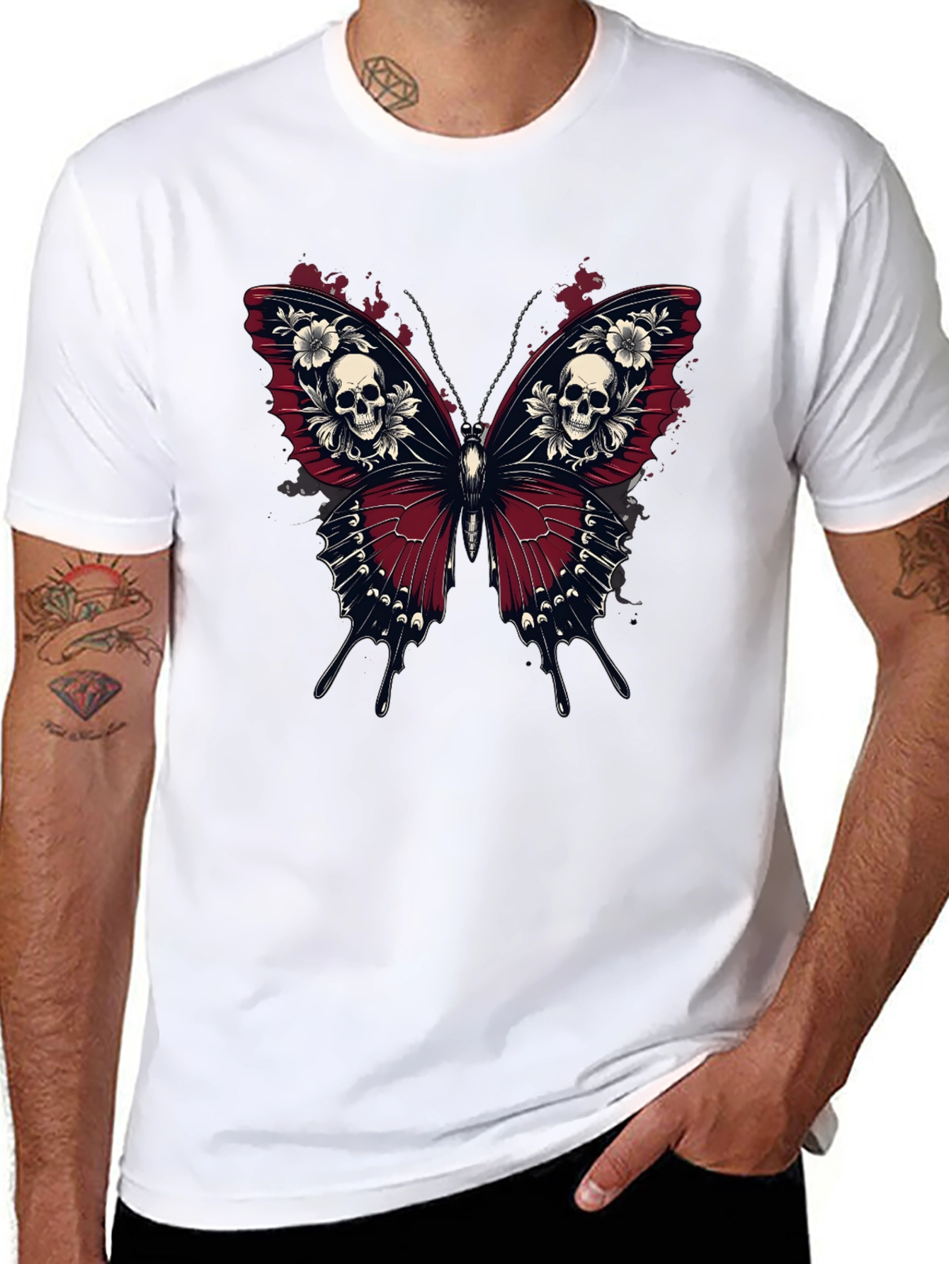 Black Skull Butterfly Graphic Tee - Gothic Style Black T-Shirt view 8