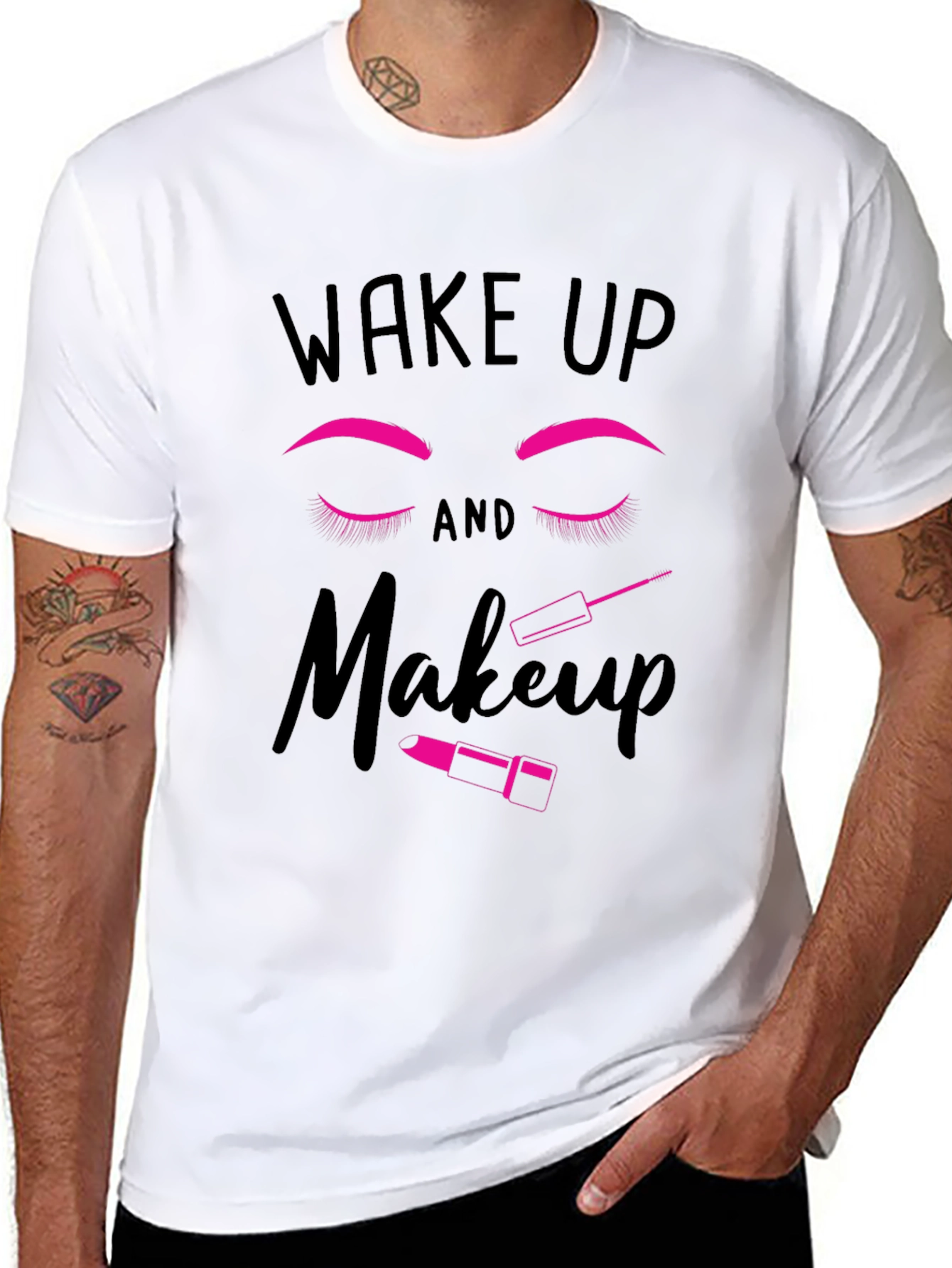 Black Wake Up and Makeup Graphic T-Shirt view 8