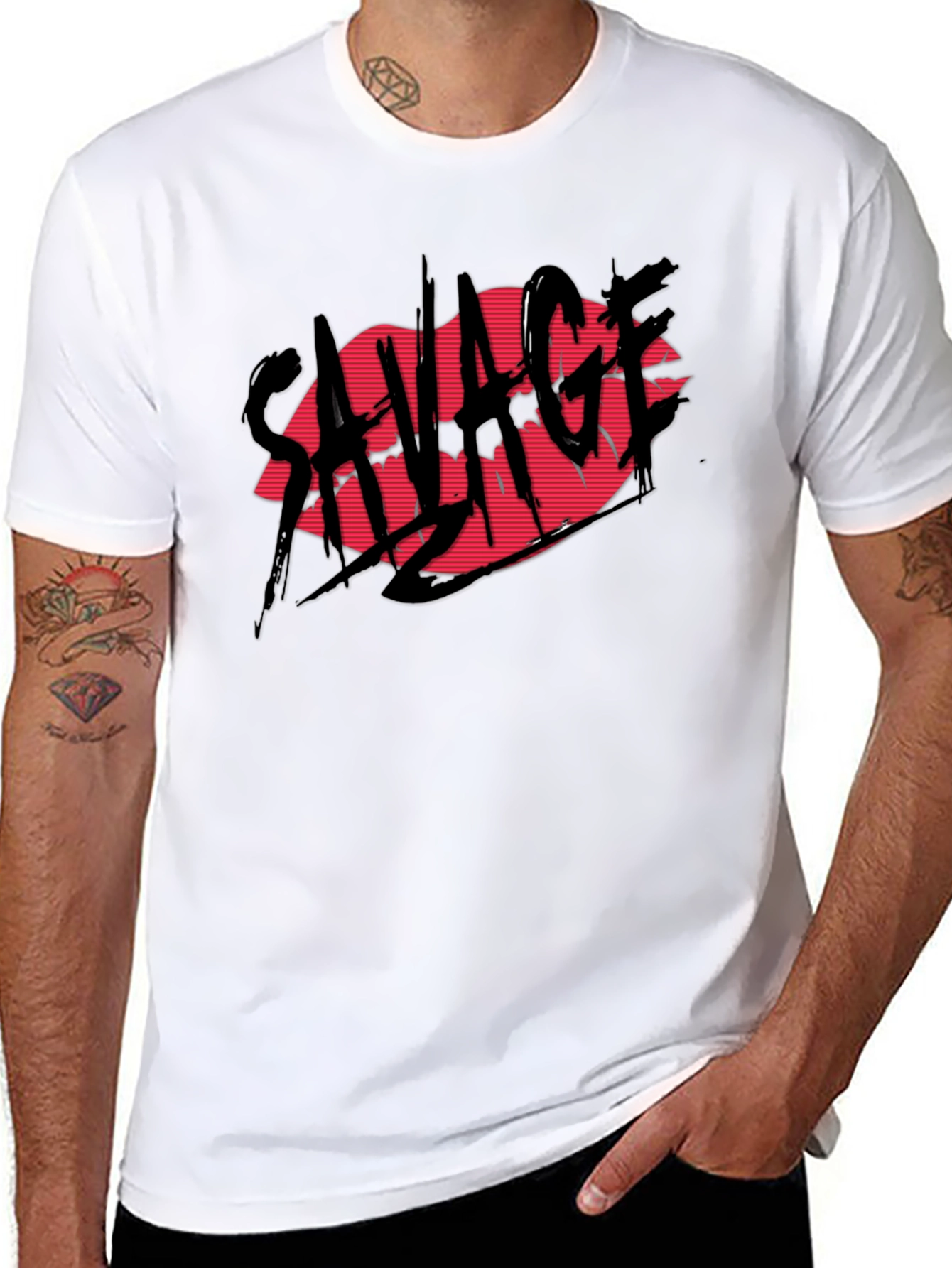 Black Savage Lips Graphic Black T-Shirt view 8