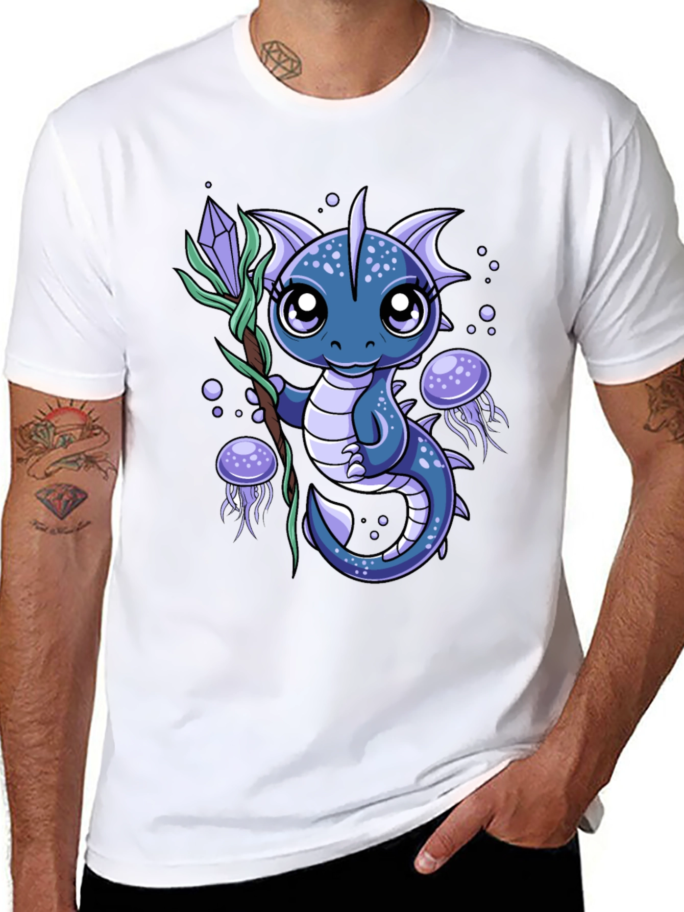 Black Cute Dragon Graphic Tee - Fantasy Creature Shirt view 8