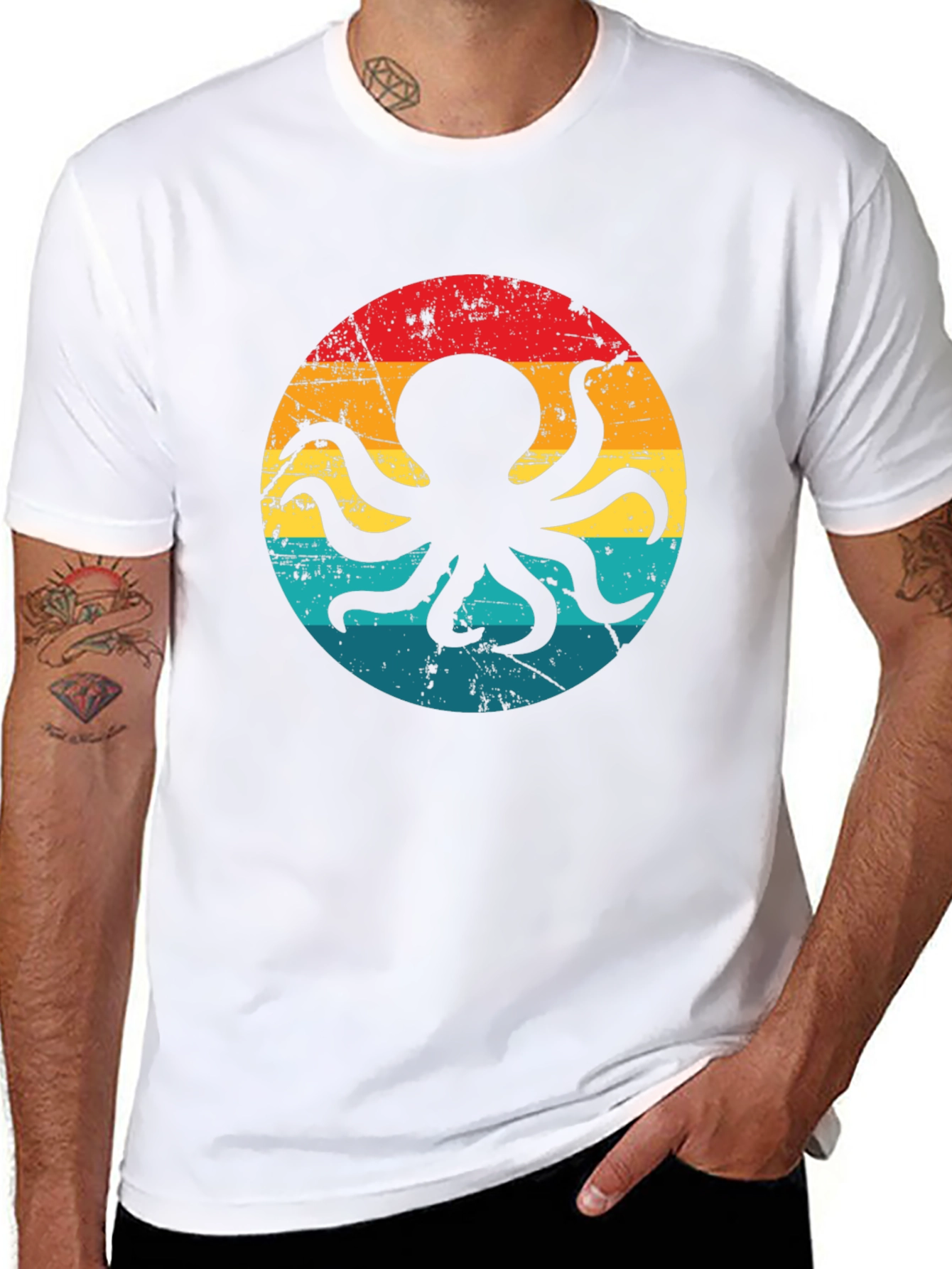 Black Retro Octopus Graphic T-Shirt - Black Cotton Blend view 8