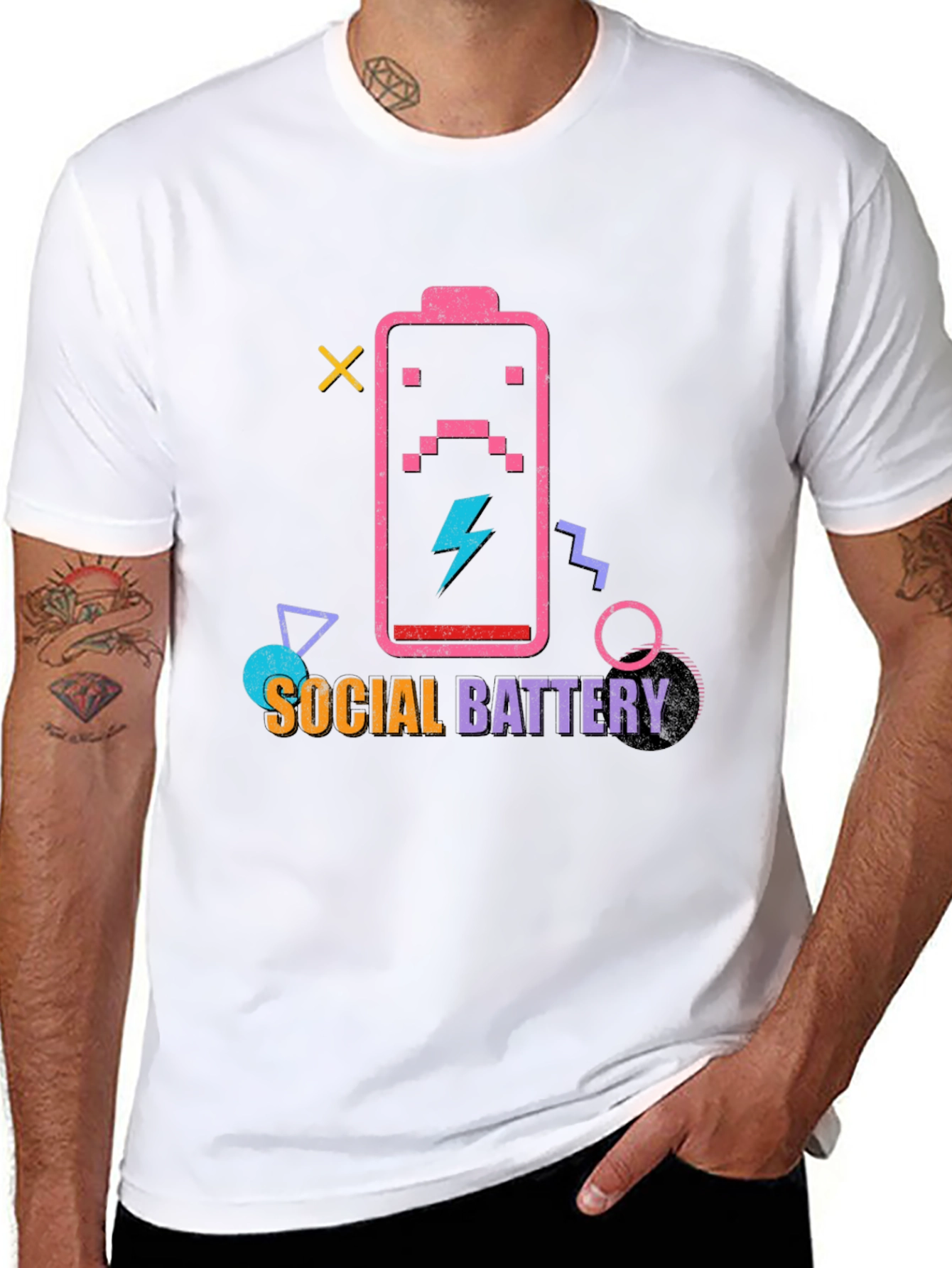 Black Social Battery Graphic T-Shirt view 8