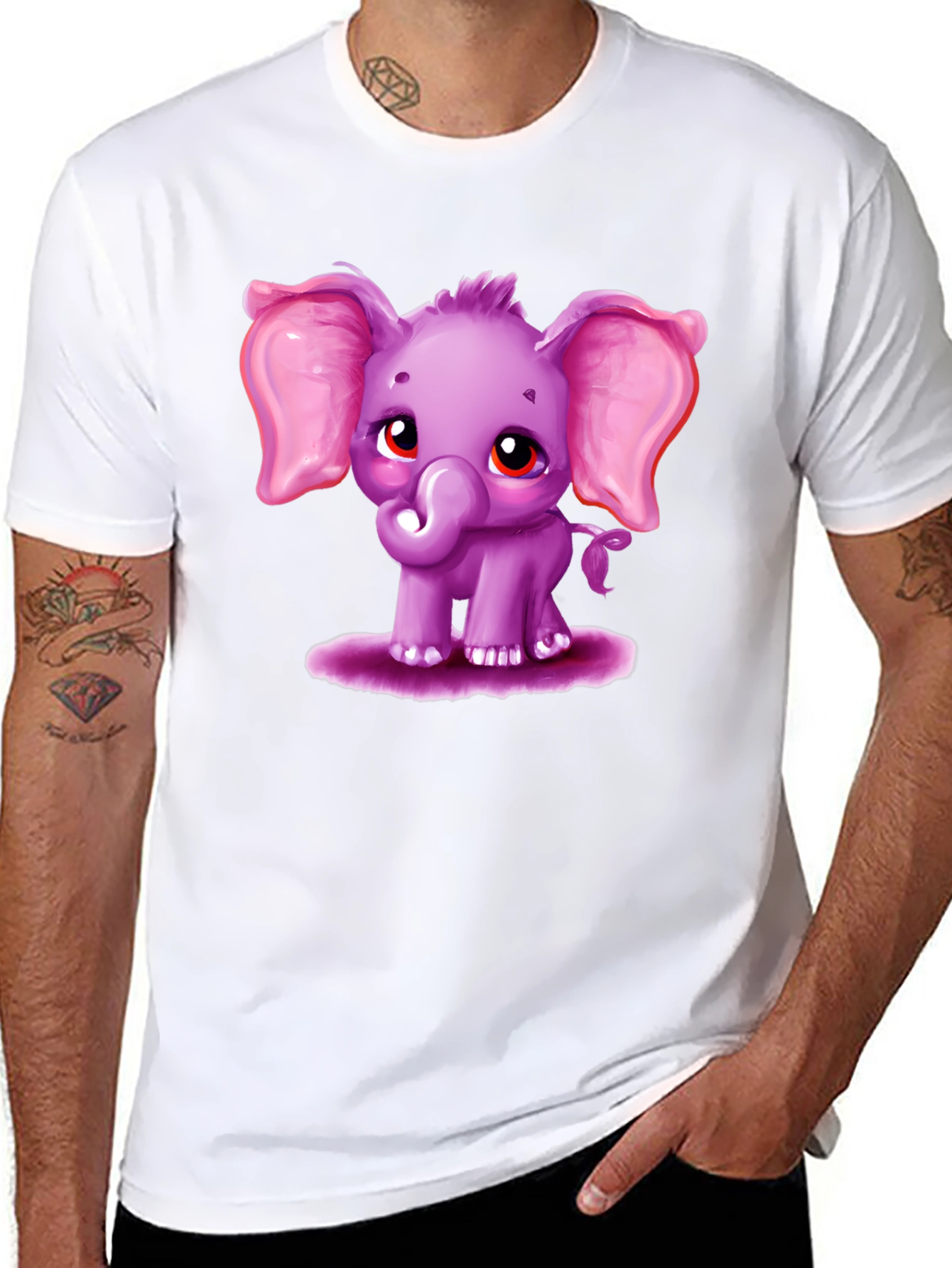 Black Cute Elephant Graphic Tee - Black Cotton Shirt view 8