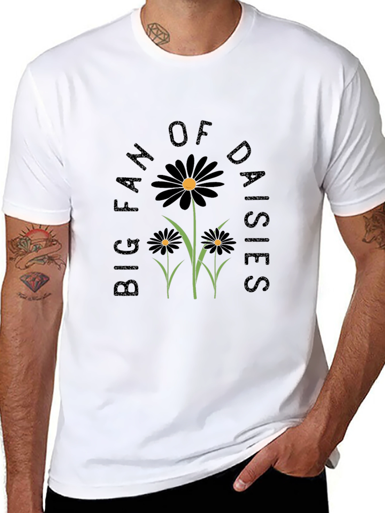 Black Big Fan of Daisies Black Graphic T-Shirt view 8