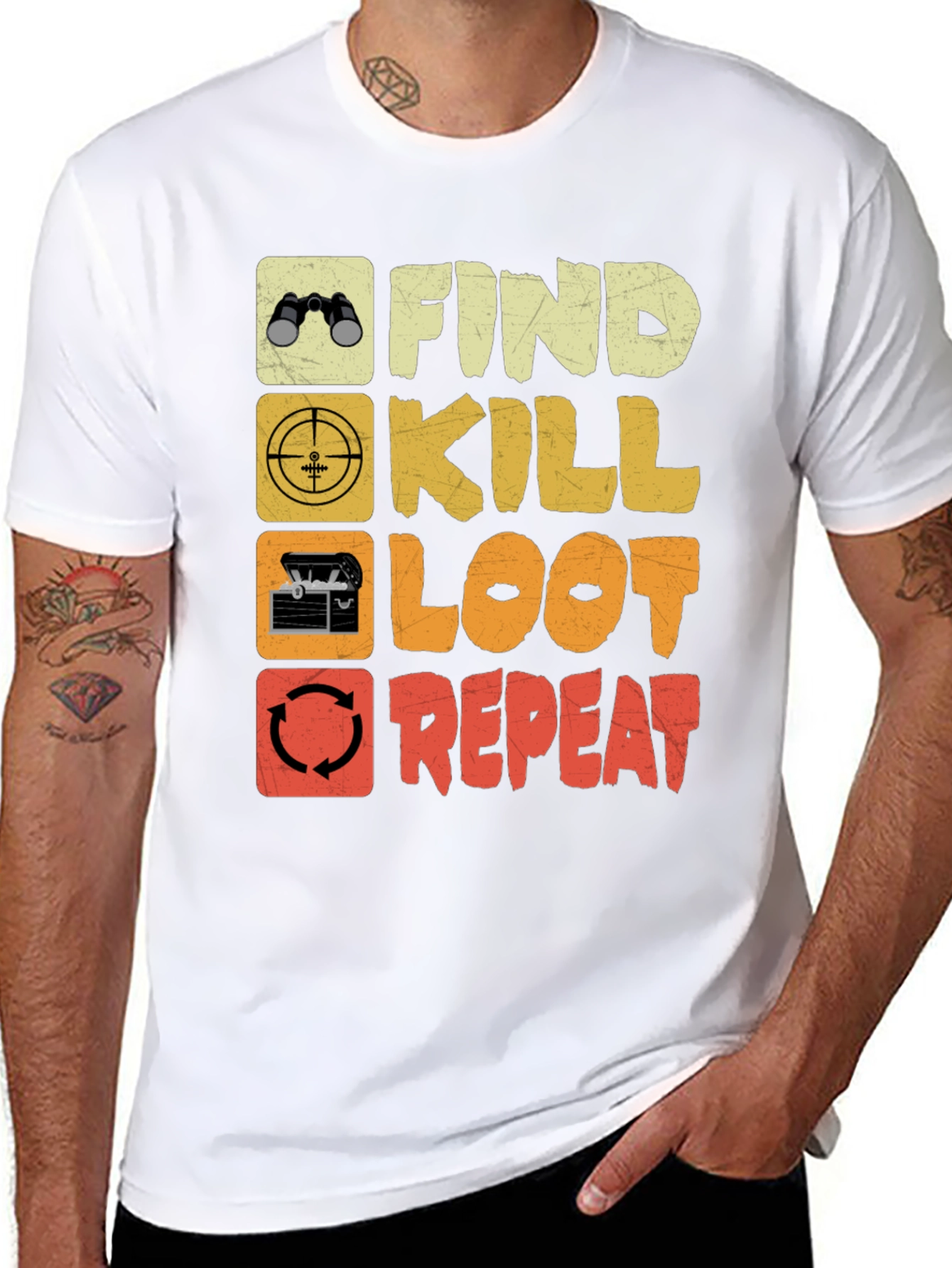 Black Find Kill Loot Repeat Gaming T-Shirt view 8