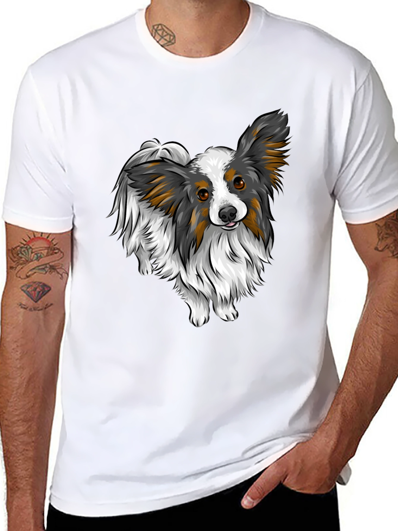 Black Papillon Dog Graphic Tee - Black Unisex Shirt view 8