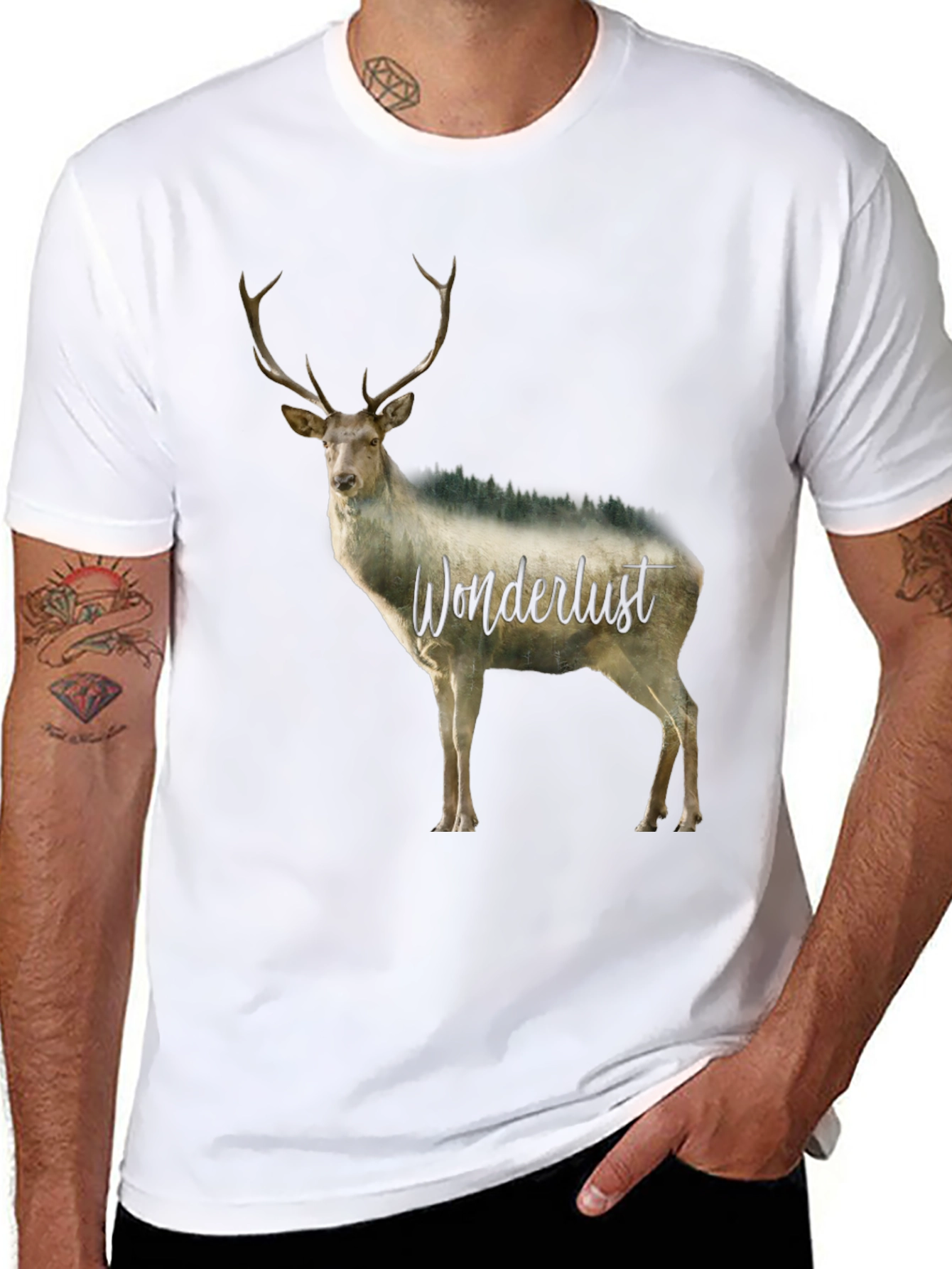 Black Wanderlust Deer Graphic Tee - Black Crew Neck view 8