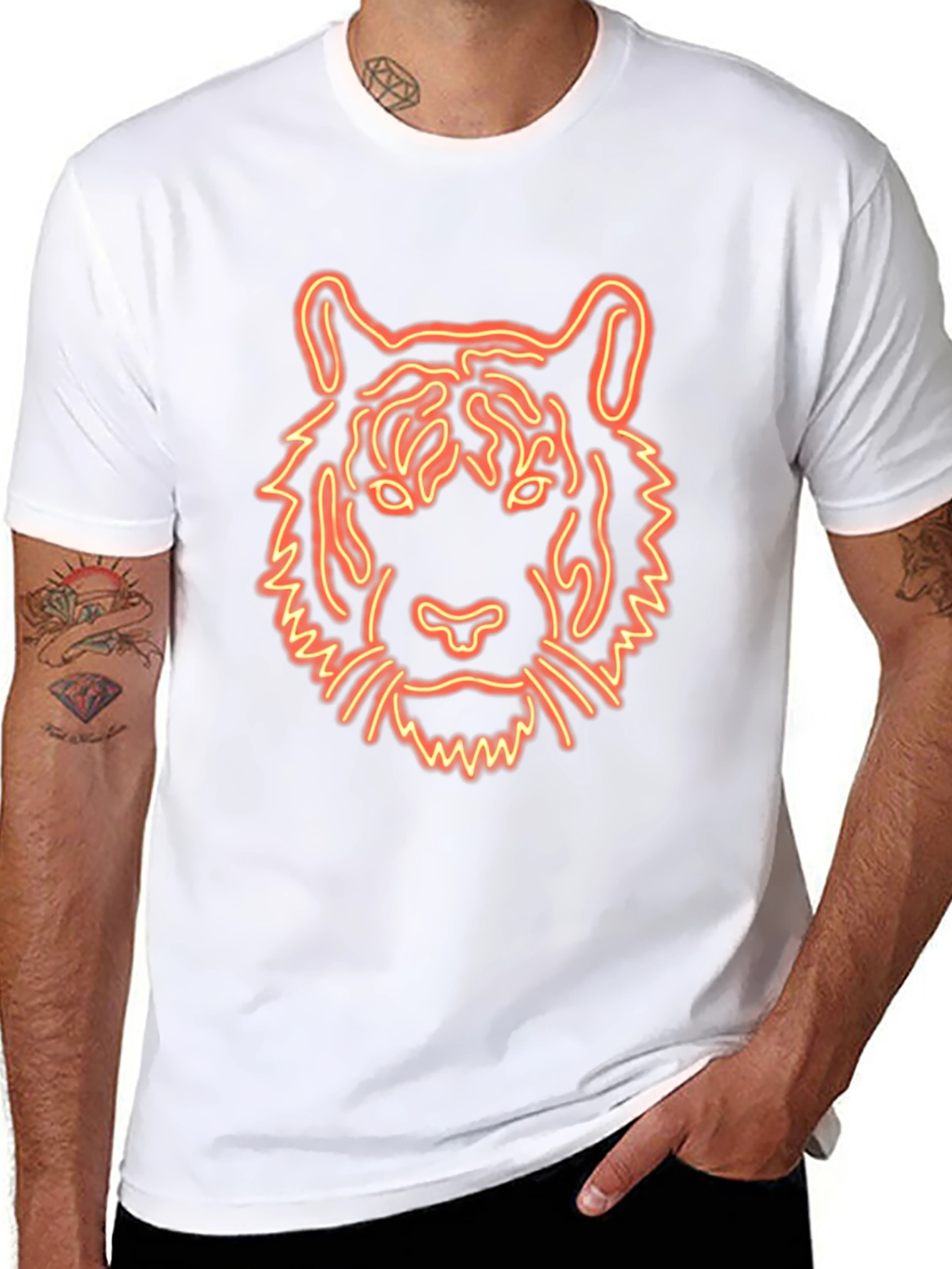 Black Neon Tiger Graphic Tee - Black Cotton T-Shirt view 8