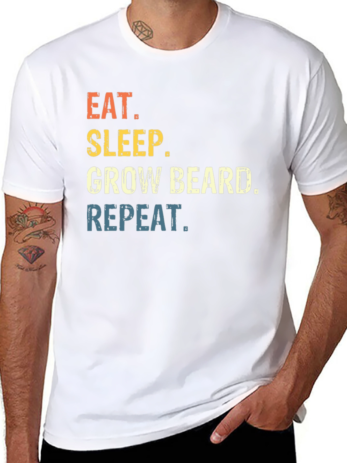 Black Eat Sleep Grow Beard Repeat Graphic T-Shirt view 8