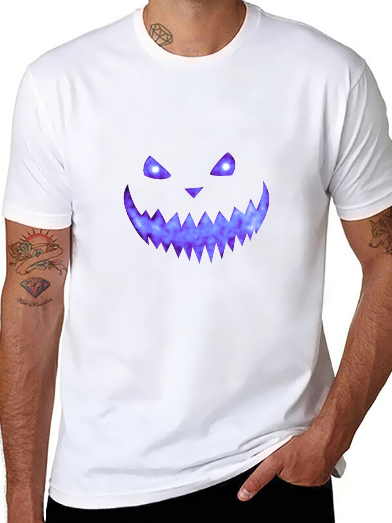 Black Spooky Galaxy Face Halloween T-Shirt view 8