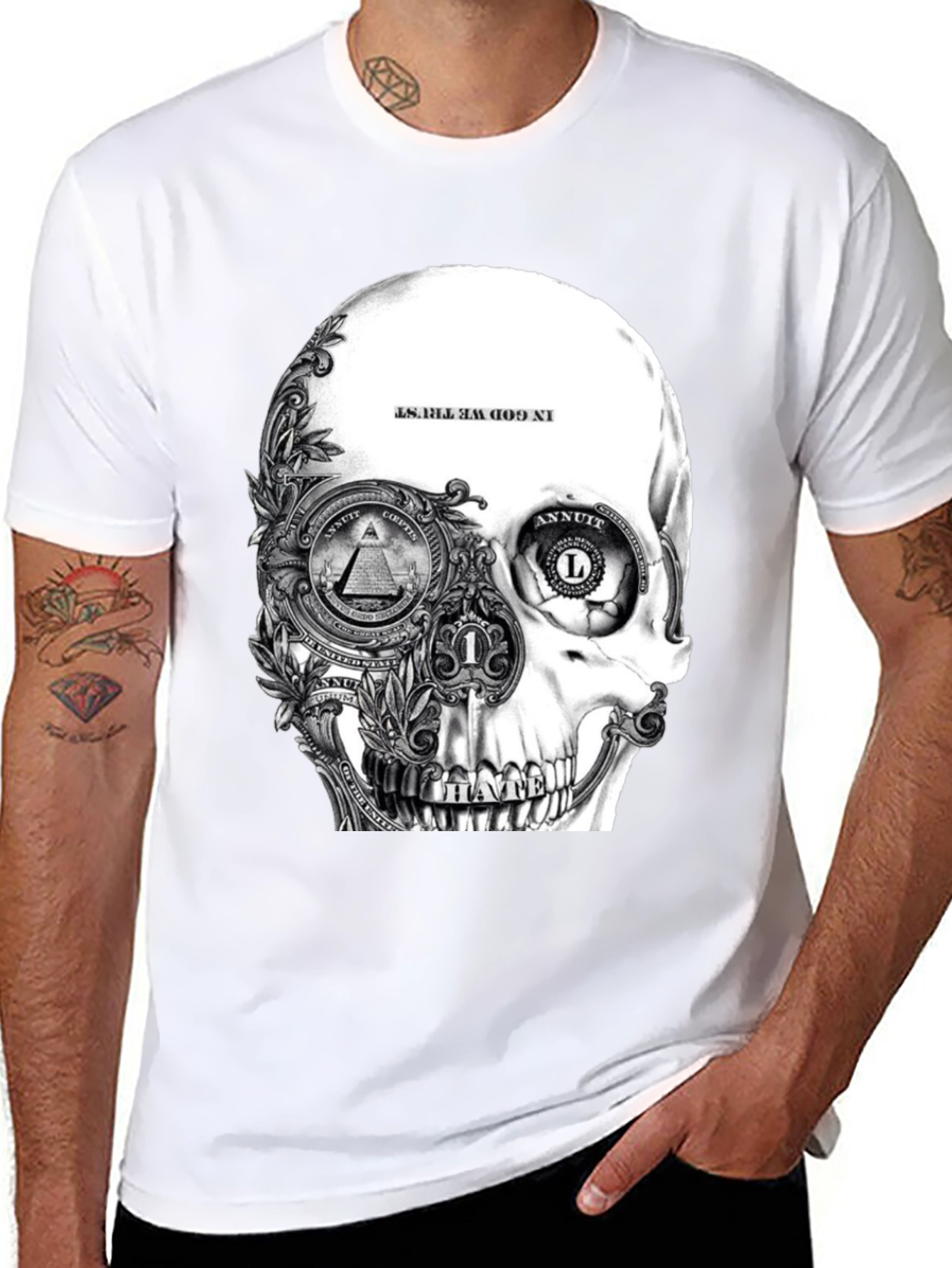 Black Skull & Money Graphic Print T-Shirt - Black view 8