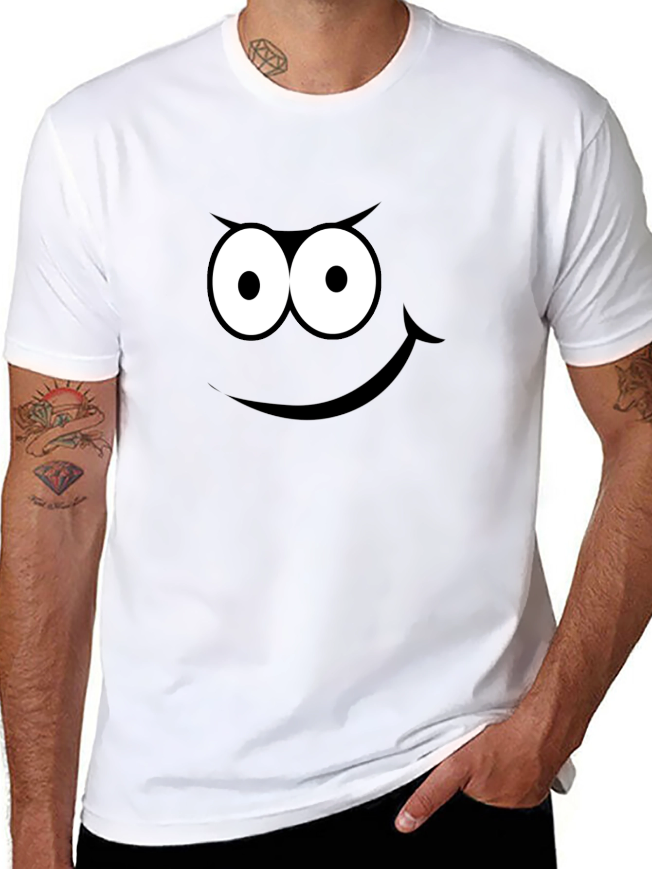 Black Funny Cartoon Face Black T-Shirt view 8