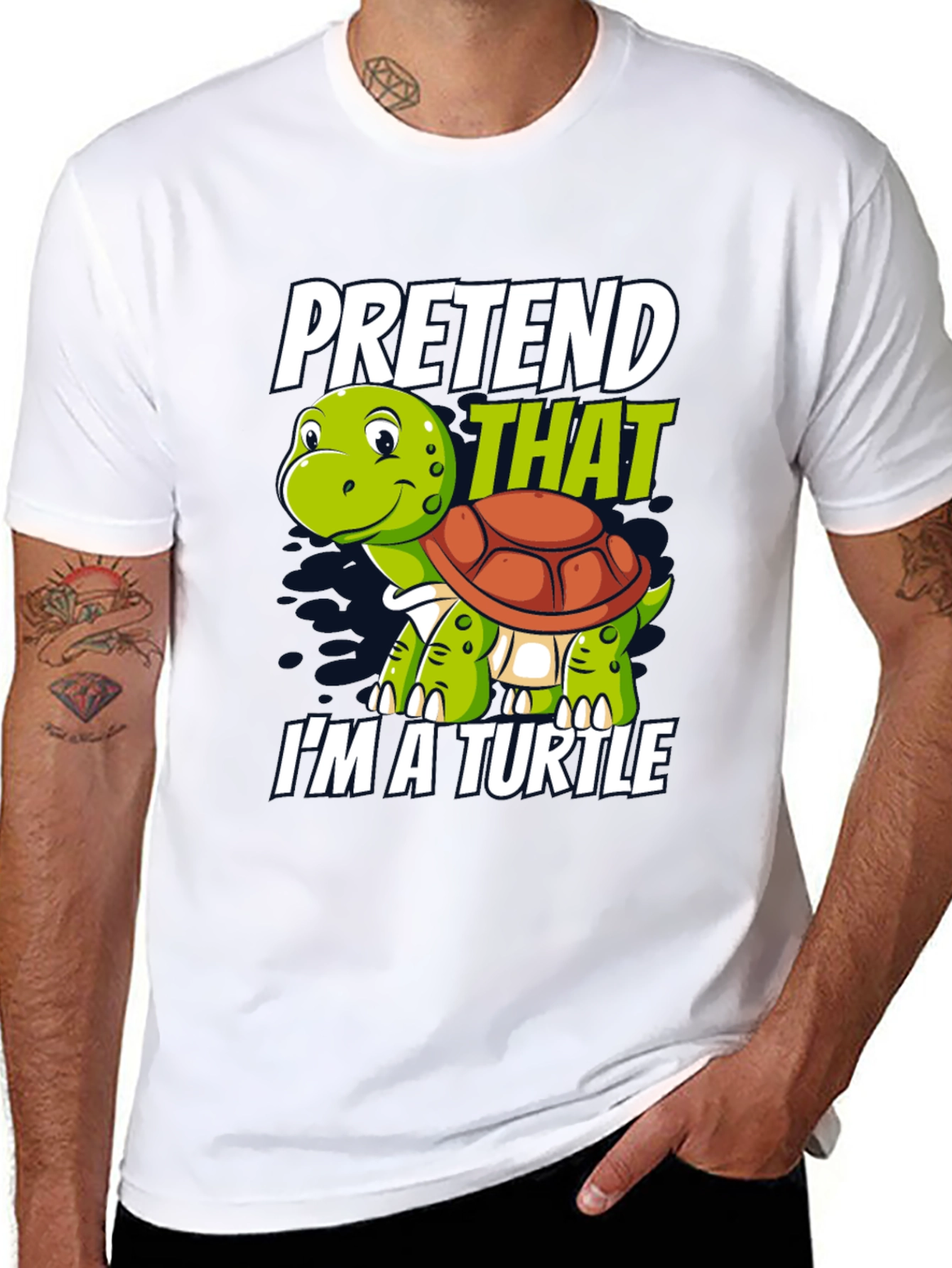 Black Pretend I'm A Turtle Novelty T-Shirt view 8