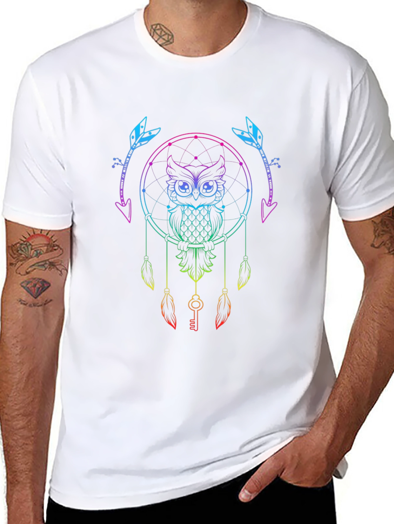 Black Rainbow Owl Dreamcatcher Graphic Tee - Unique Design view 8