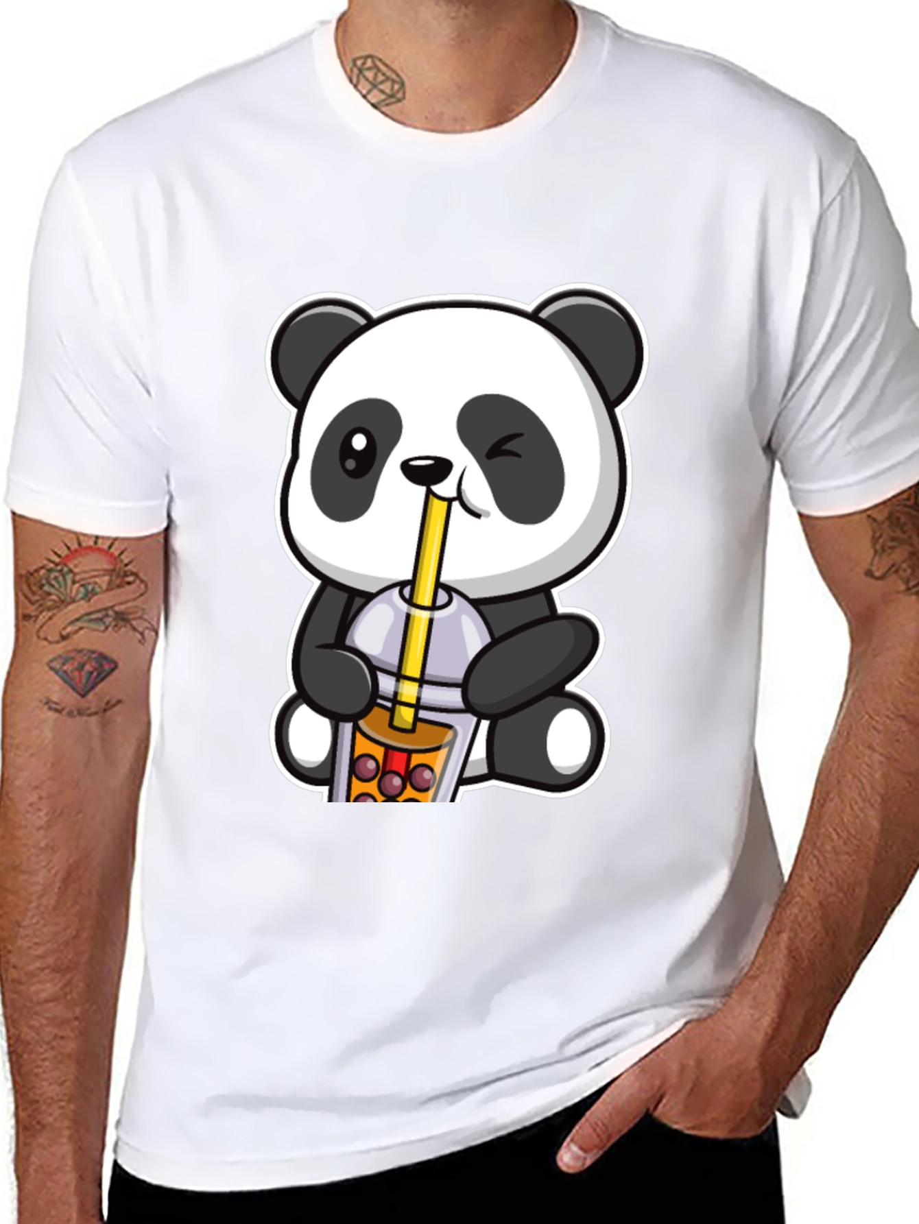 Black Cute Panda Boba Tea Graphic T-Shirt view 8
