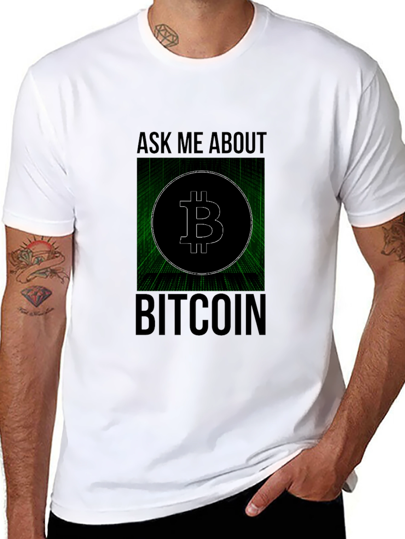 Black Ask Me About Bitcoin Black Tee view 8