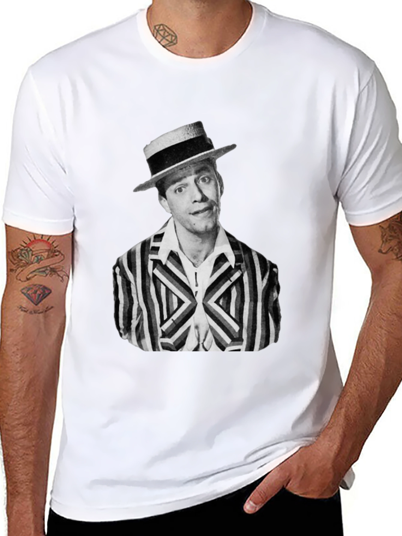 Black Retro Comedian Portrait T-Shirt view 8