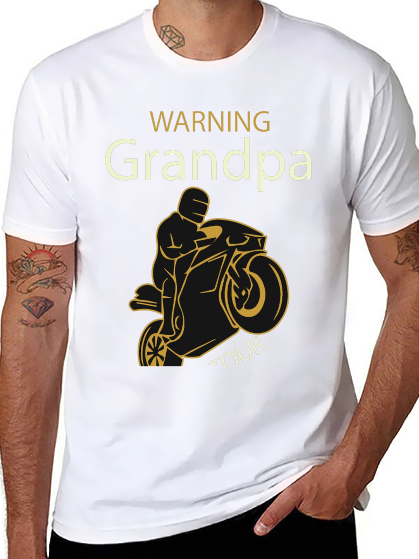 Black Warning Grandpa Tour Motorcycle T-Shirt view 8