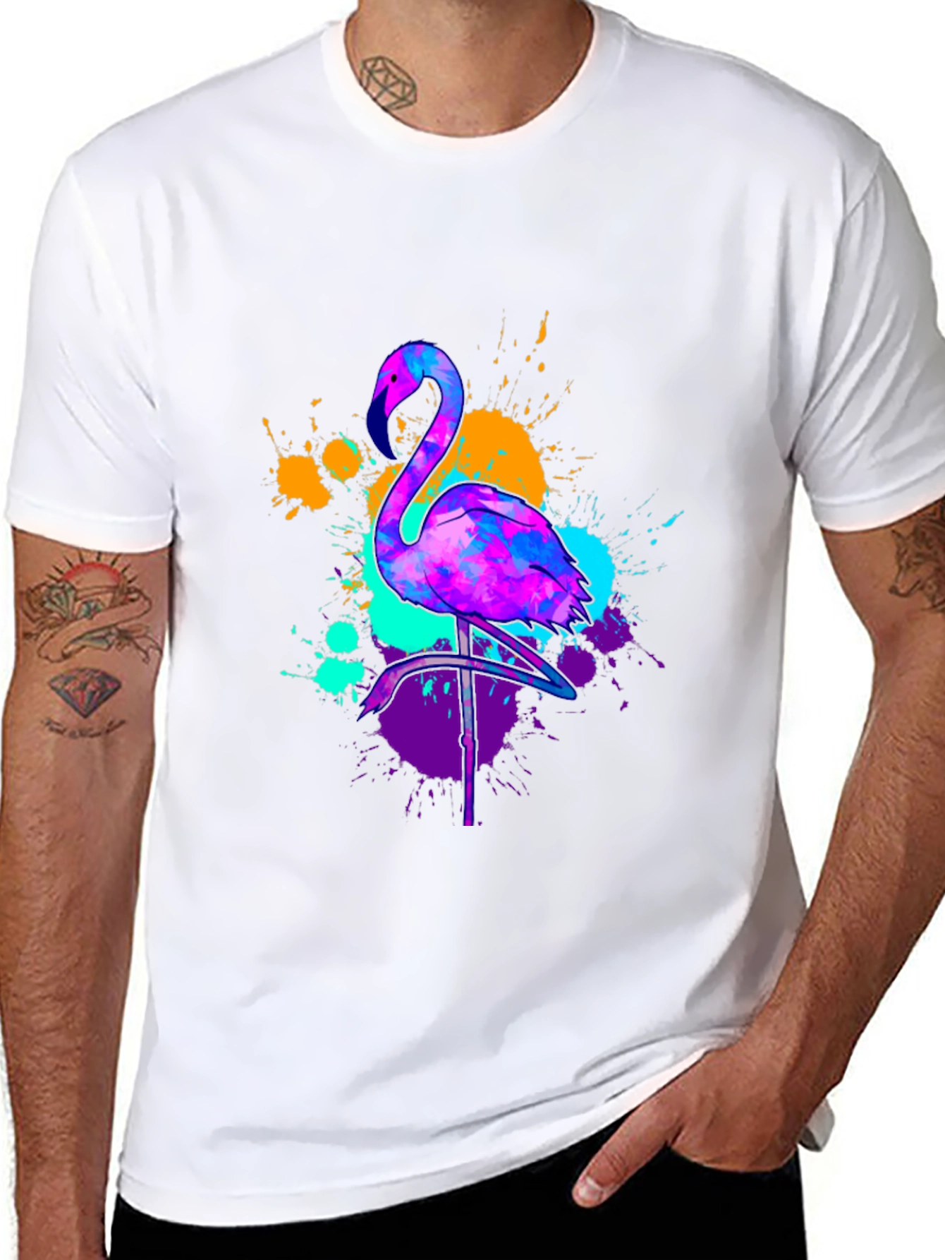 Black Neon Flamingo Graphic Tee - Vivid Men's T-Shirt view 8