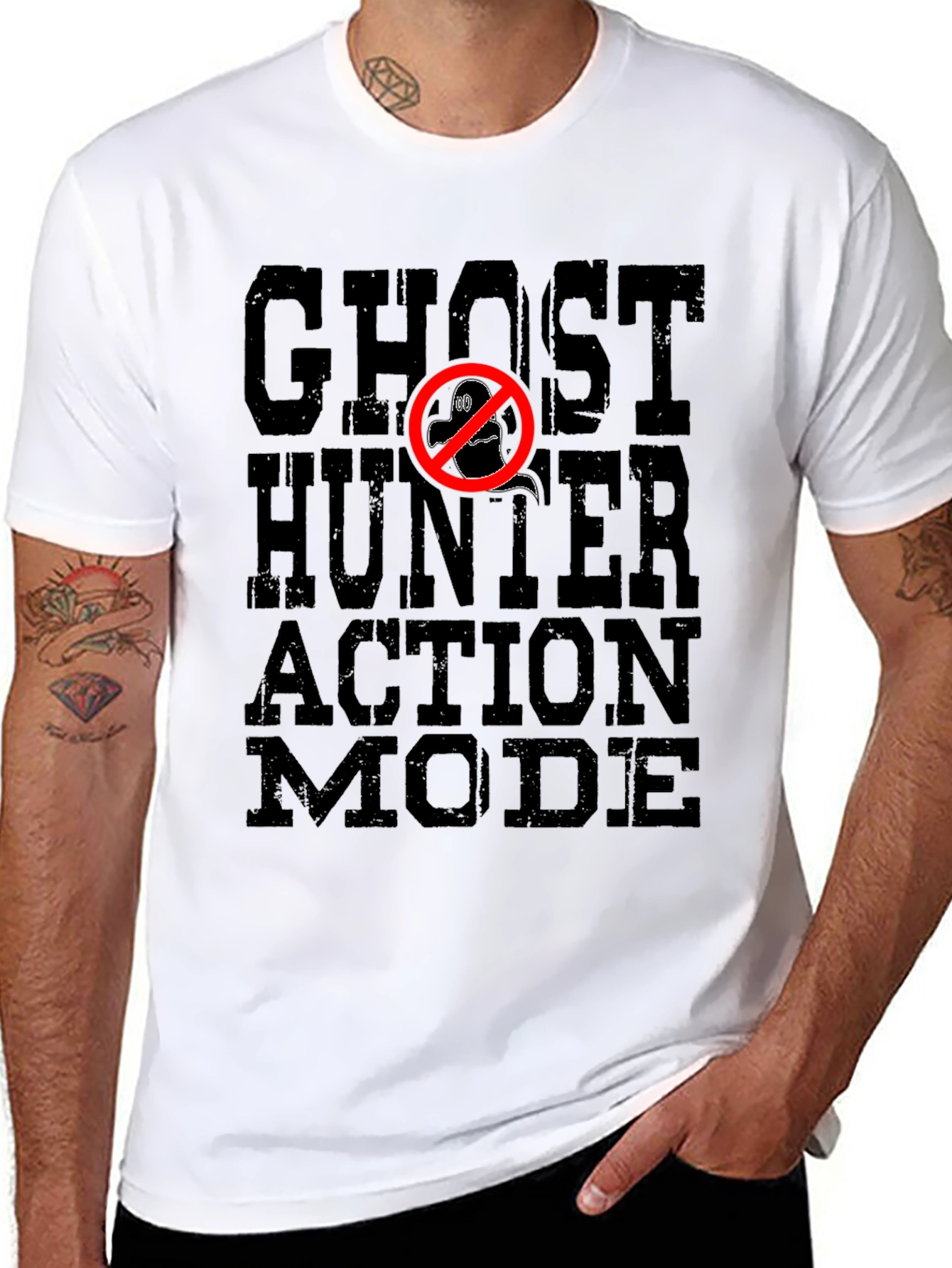 Black Ghost Hunter Action Mode Black T-Shirt view 8