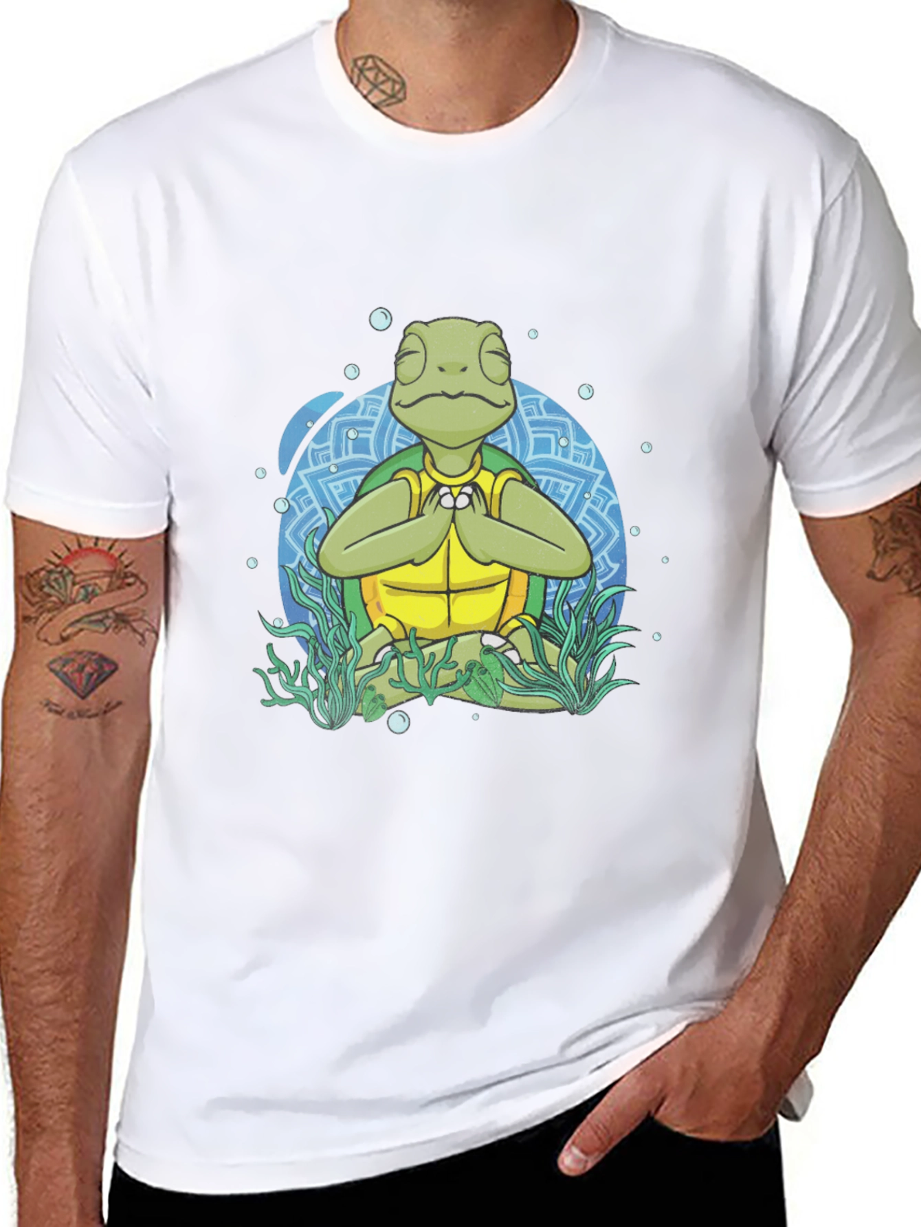 Black Meditating Sea Turtle Men's Graphic T-Shirt view 8