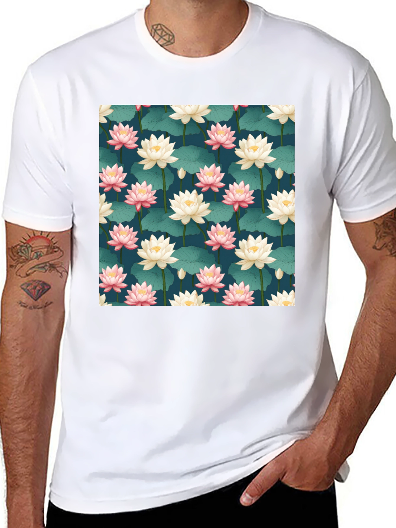 Black Lotus Pattern T-Shirt view 8