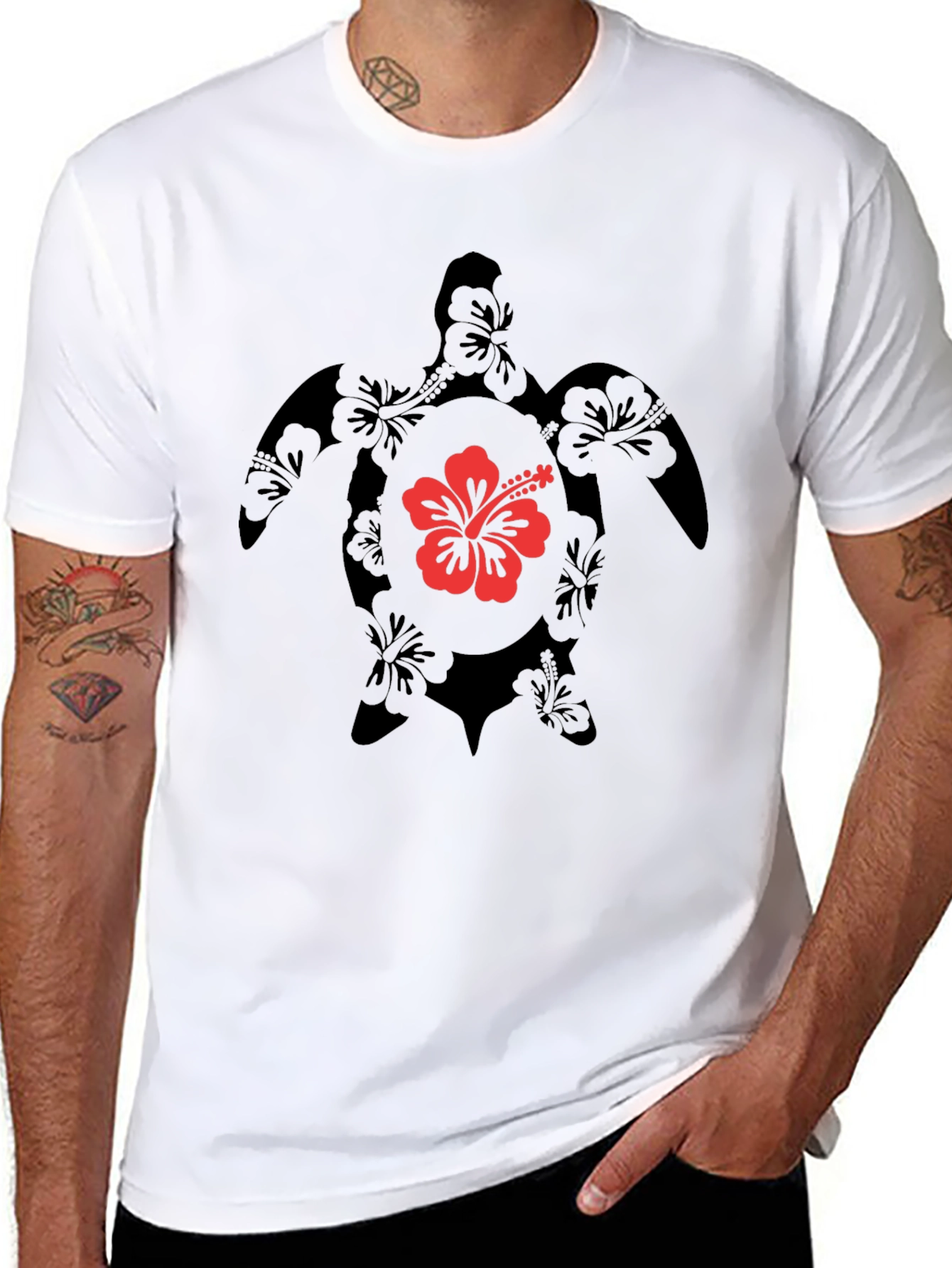 Black Hibiscus Turtle Graphic Tee - Black view 8
