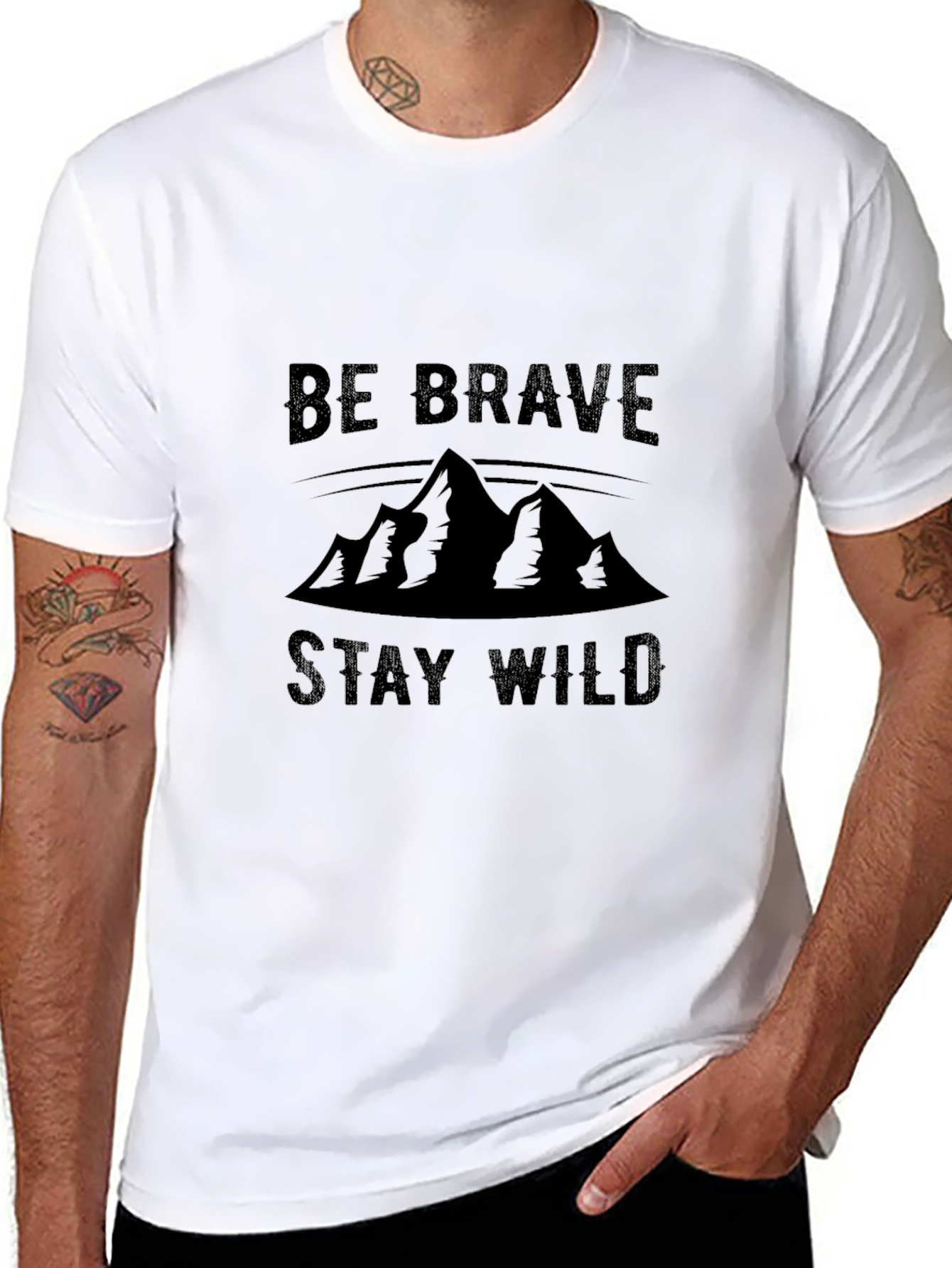Black Be Brave Stay Wild Mountain Graphic Tee view 8