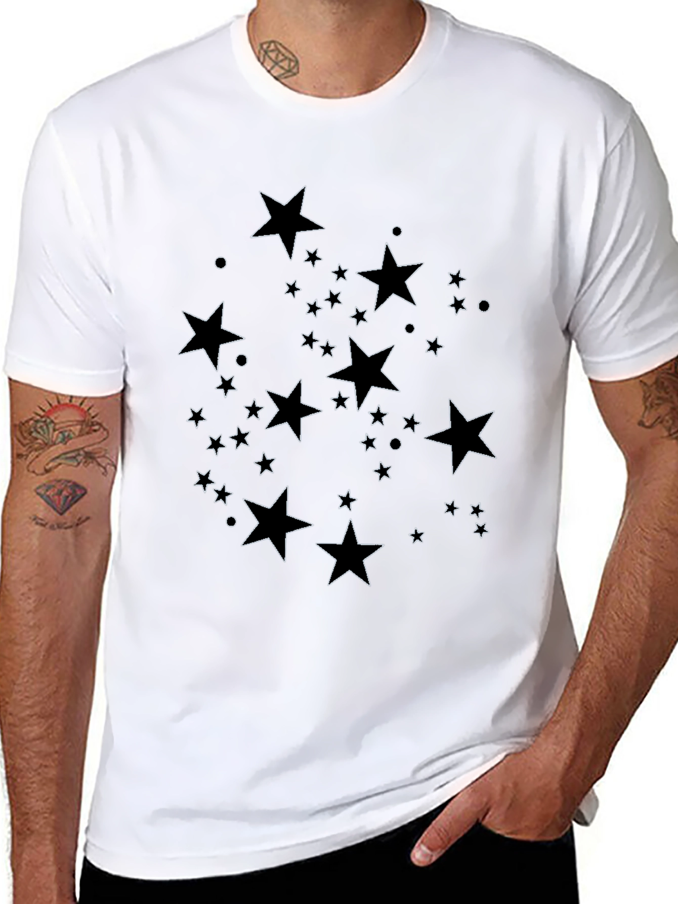Black Star Pattern Black T-Shirt - Stylish Casual Wear view 8