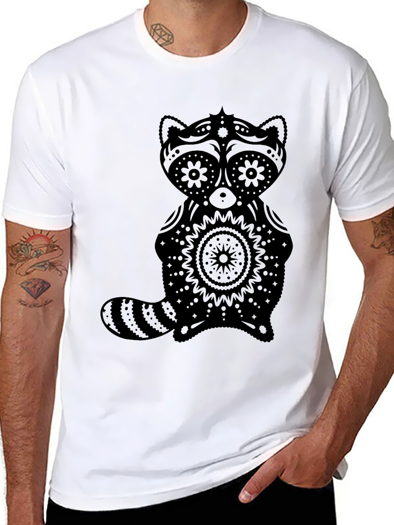Black Sugar Skull Raccoon Graphic T-Shirt - Black view 8