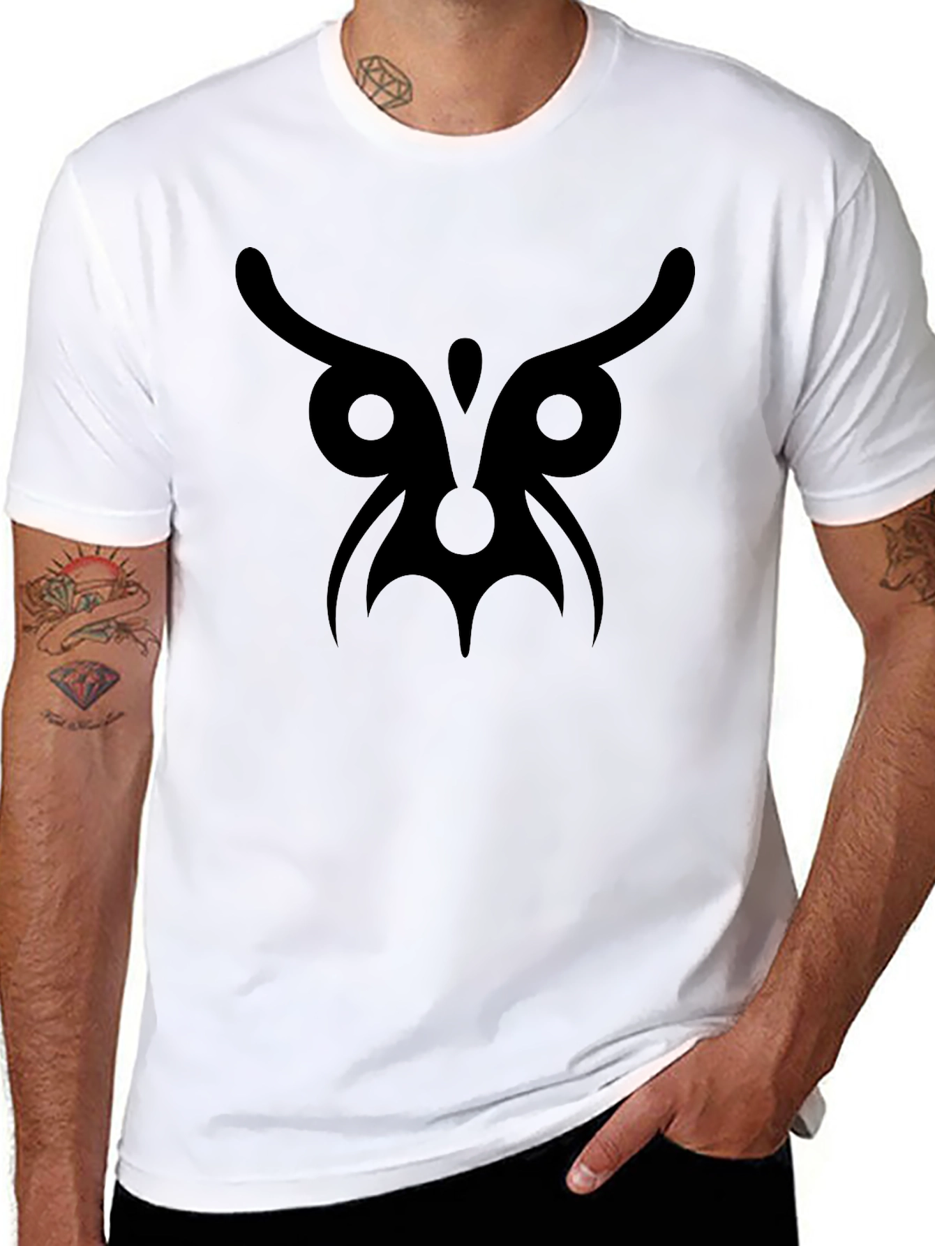 Black Abstract Owl Graphic Black T-Shirt view 8