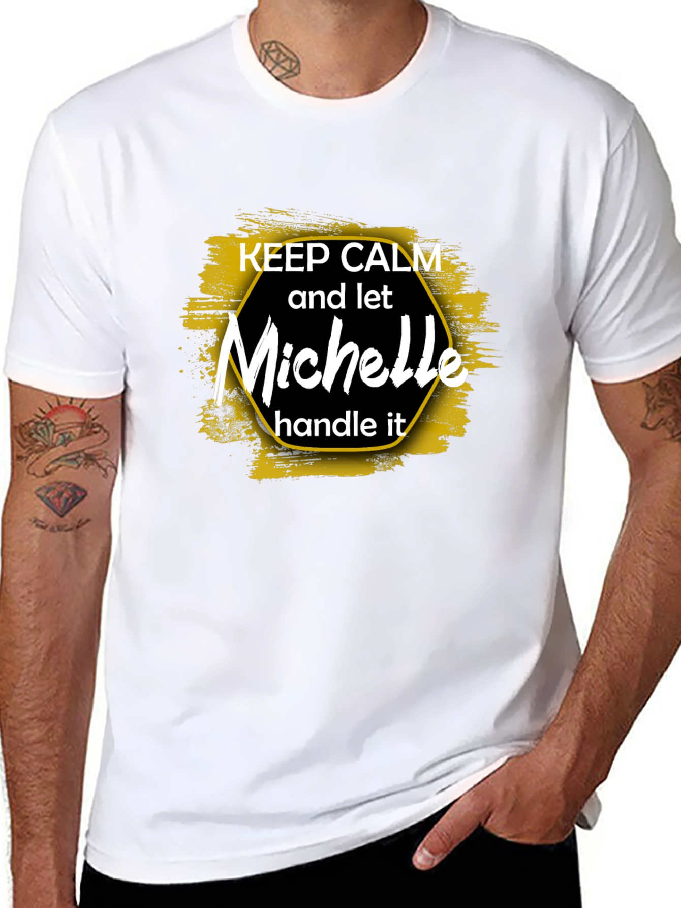 Black Keep Calm Michelle T-Shirt, Funny Personalized Name Tee view 8