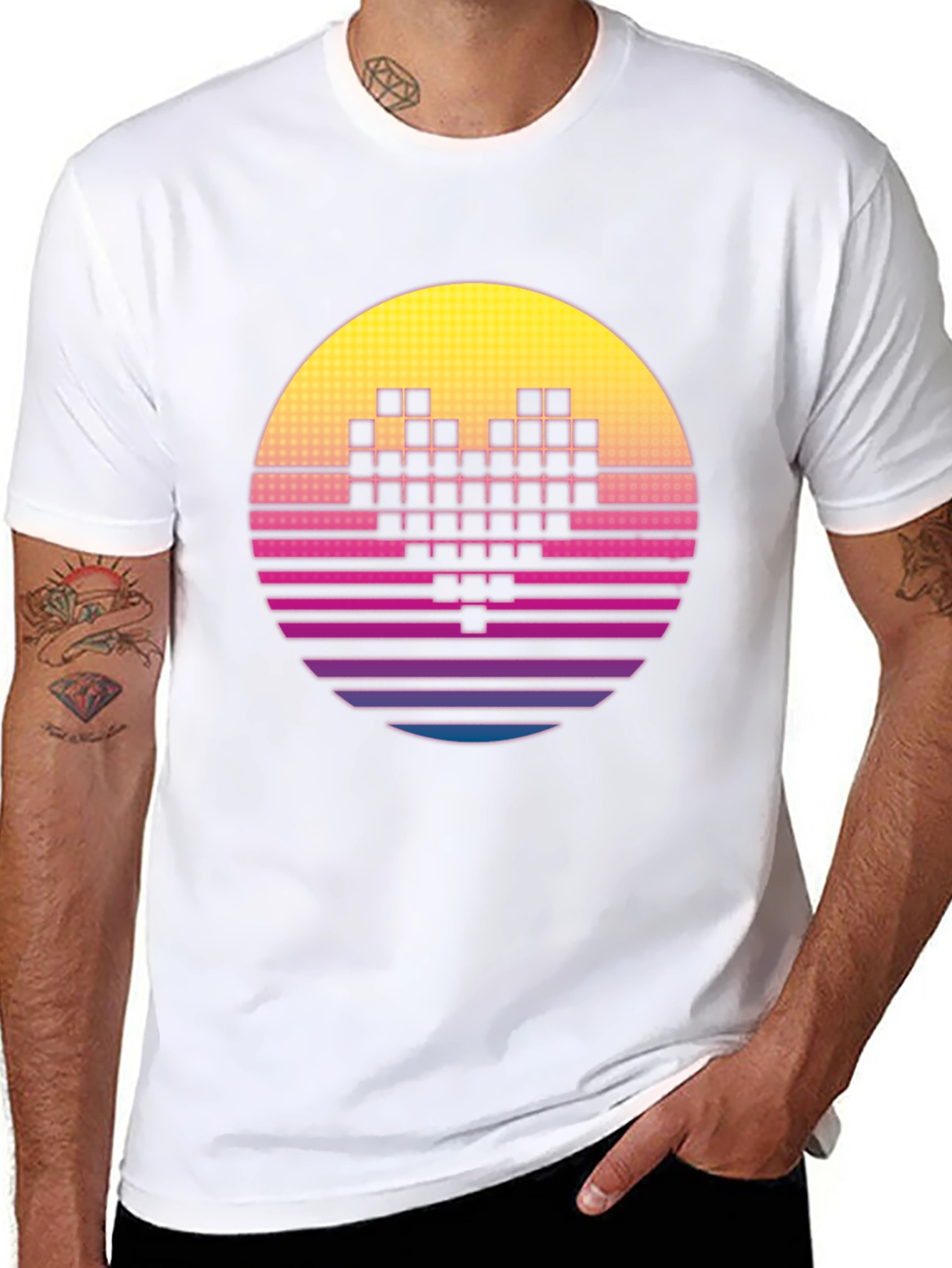 Black Retro Pixel Heart T-Shirt - Synthwave Style view 8