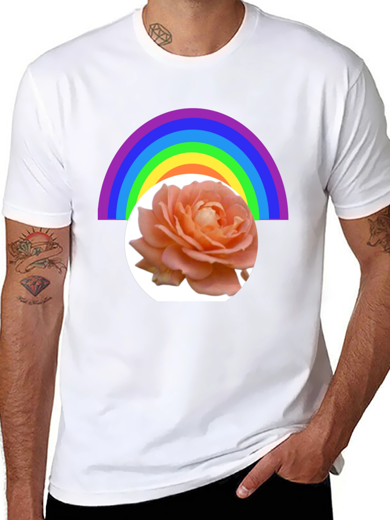 Black Rainbow Rose Graphic Tee - Stylish Casual Wear view 8
