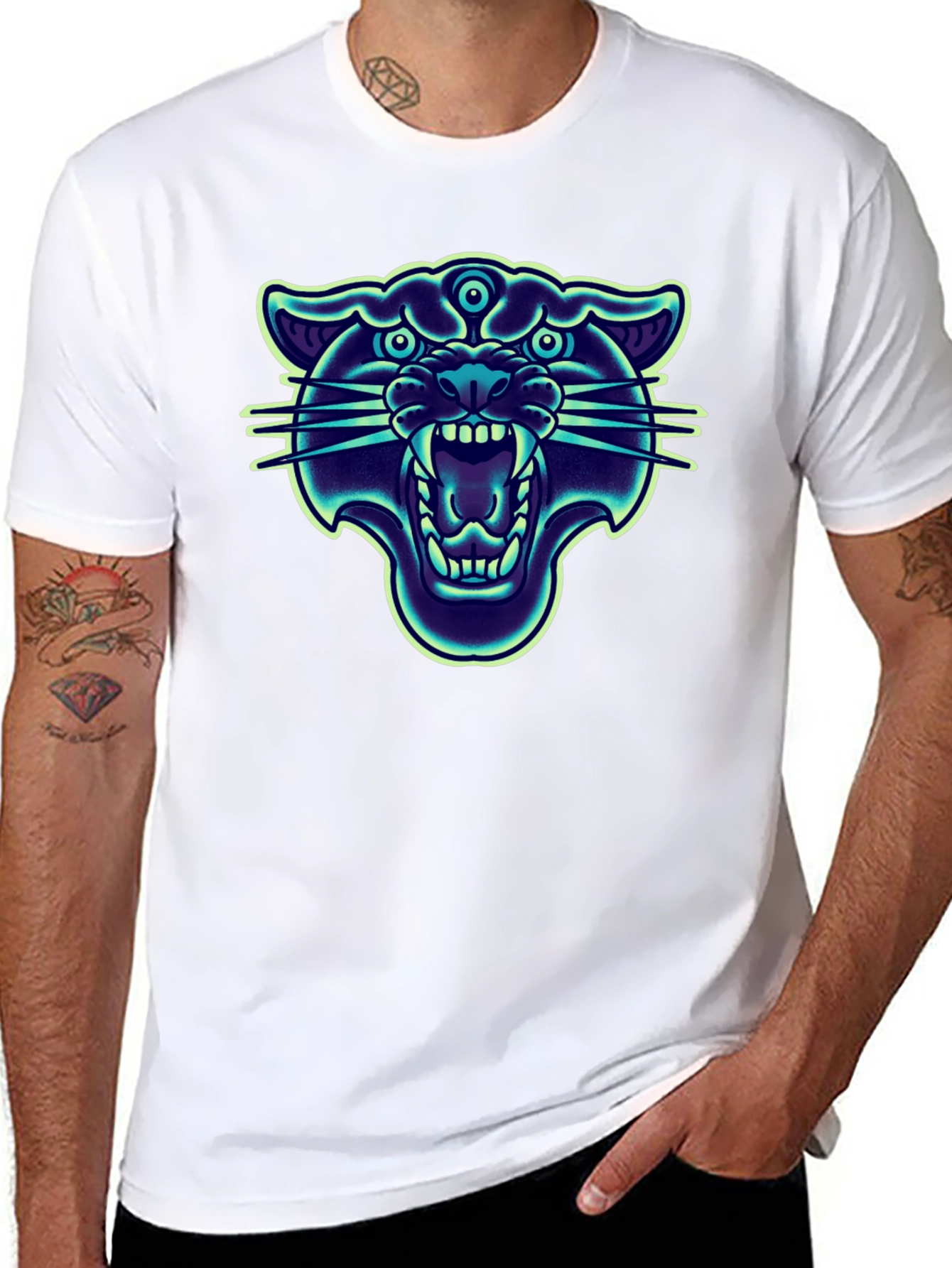 Black Mystic Panther Graphic Tee - Black Cotton Blend view 8