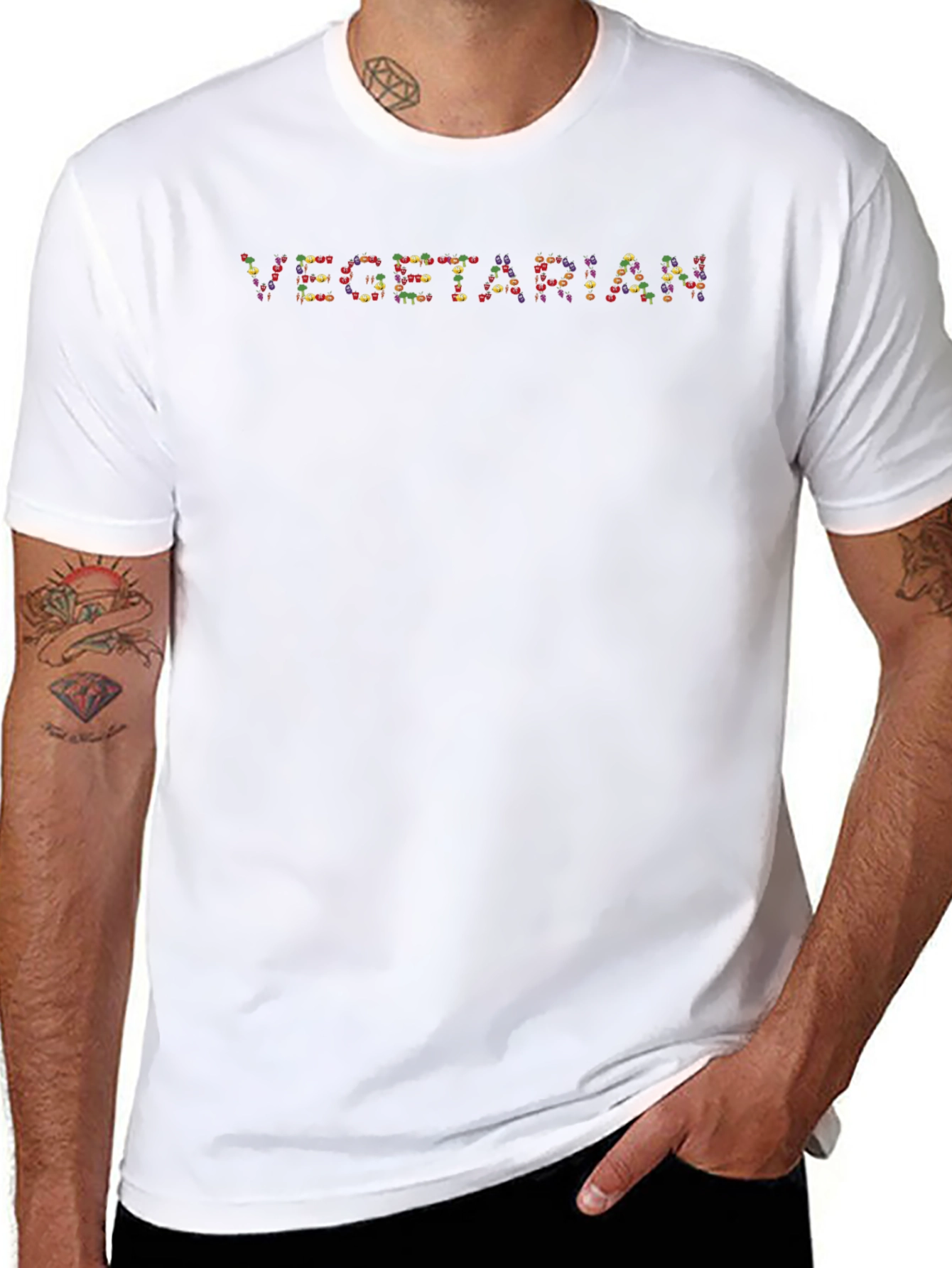 Black Vegetarian Graphic Print Crew Neck T-Shirt view 8