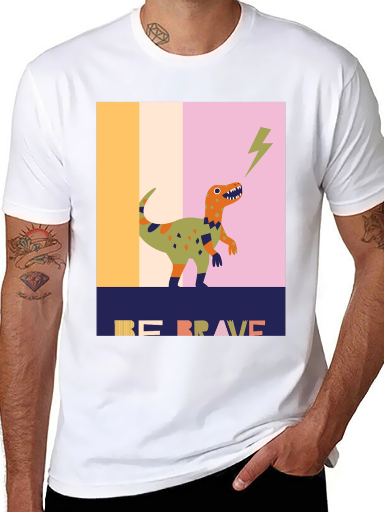 Black Be Brave Dinosaur Graphic Tee - Unique Design view 8